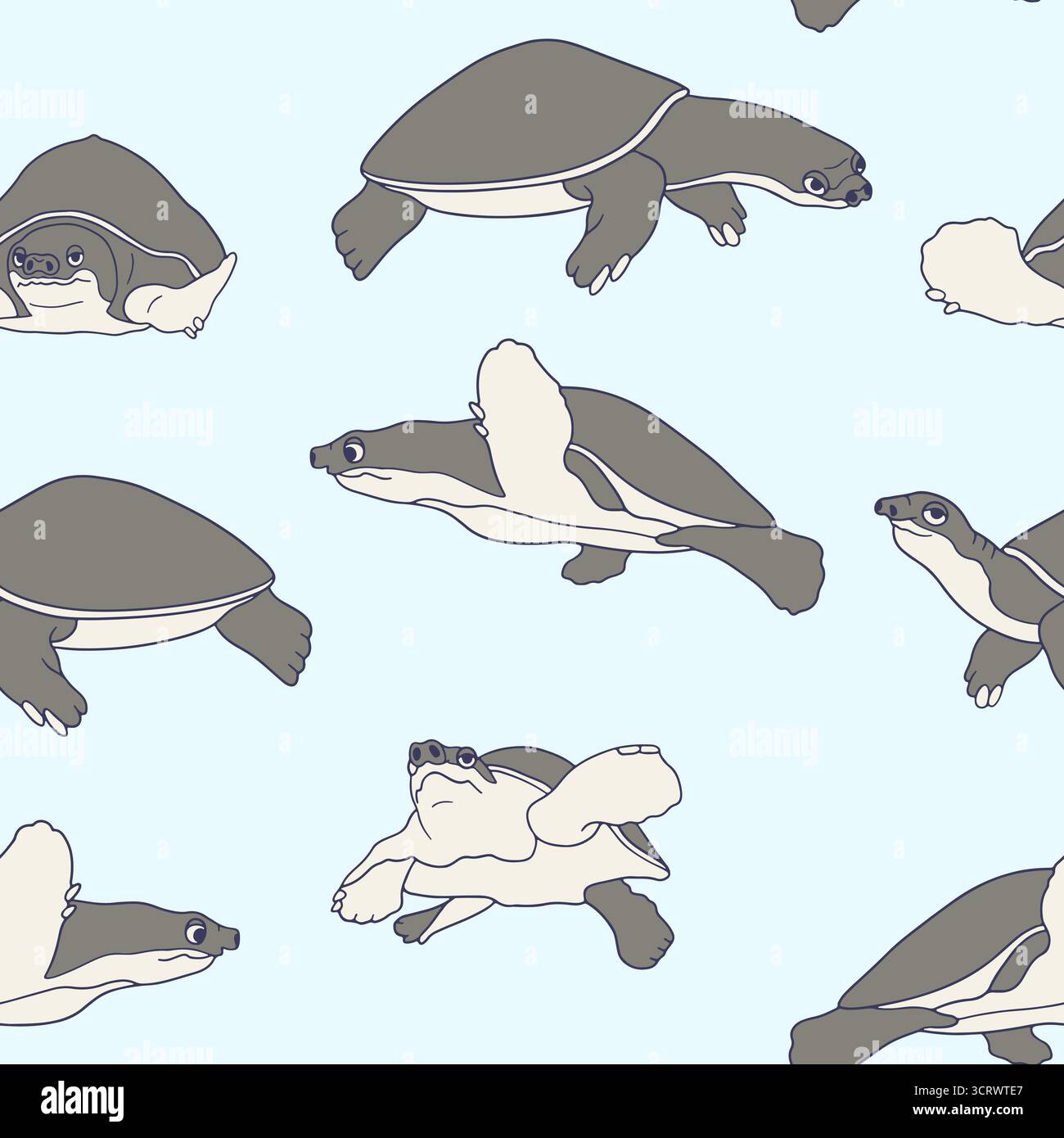 Graziose tartarughe marine che nuotano nell'illustrazione vettoriale della costa oceanica senza cuciture Illustrazione Vettoriale