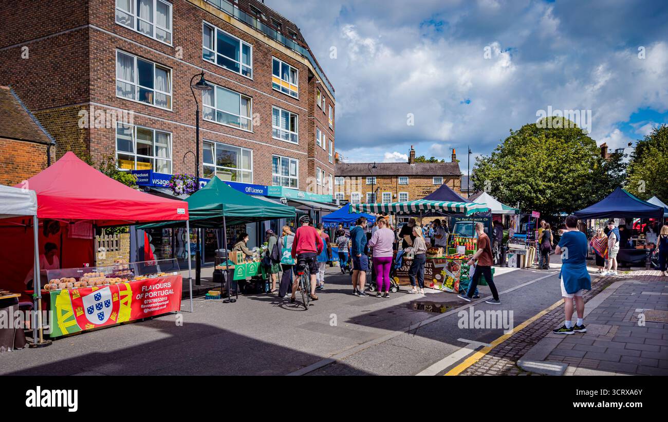 Londra, Inghilterra, 27 agosto 2023, veduta del mercato di Wimbledon Village Foto Stock