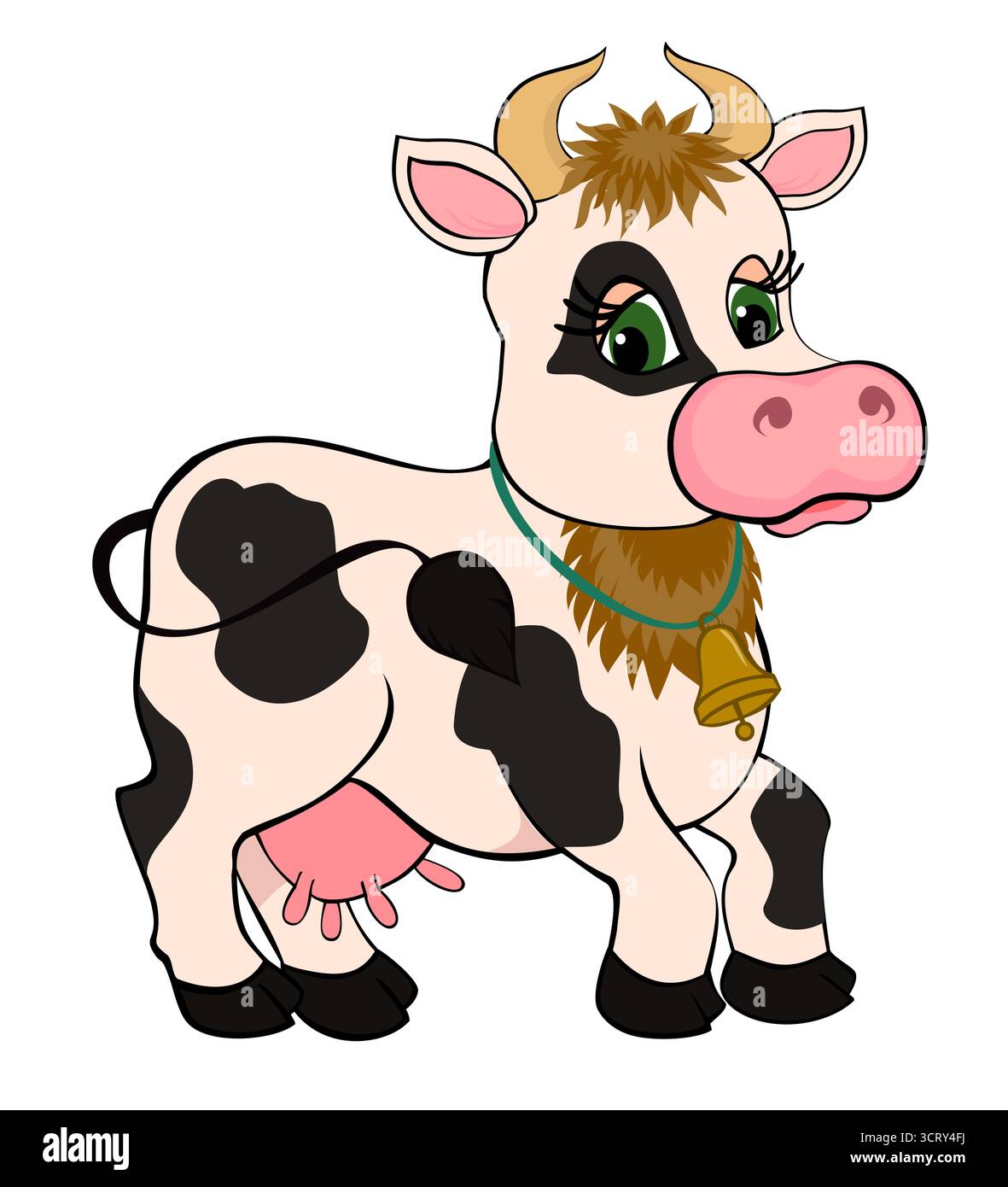 carina mucca da cartoni animati isolata su bianco Illustrazione Vettoriale