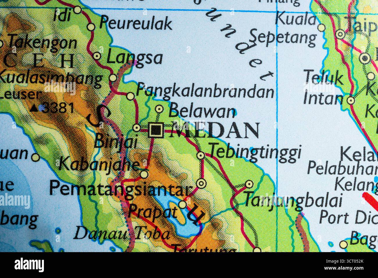 Sezione dettagliata della mappa di primo piano che mostra la regione di Medan Foto Stock