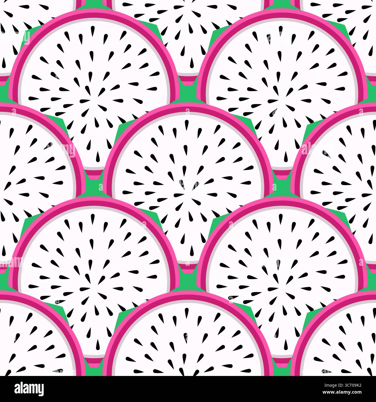 Dragonfruit fetta un'illustrazione vettoriale con motivo tropicale senza cuciture Illustrazione Vettoriale