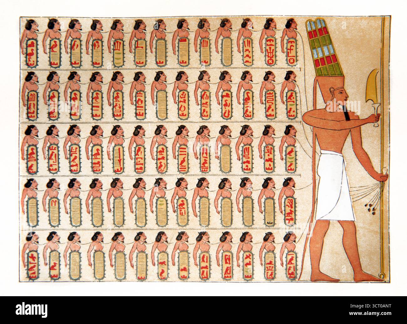 Illustrazione di un dipinto di tomba del faraone Shishak che catturò la città di Giuda letture pittoriche domenicali del XIX secolo del reverendo William Owen Foto Stock