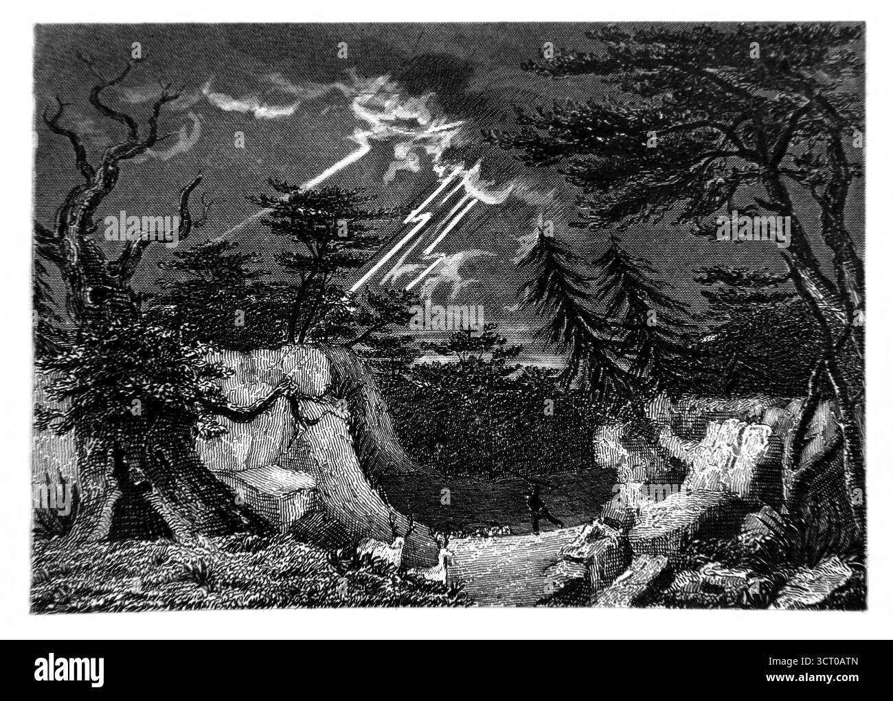 Illustrazione dei Cedri del Libano colpiti da un alleggerimento (zechariah Xi) dall'antica Bibbia del XIX secolo (1851) Foto Stock
