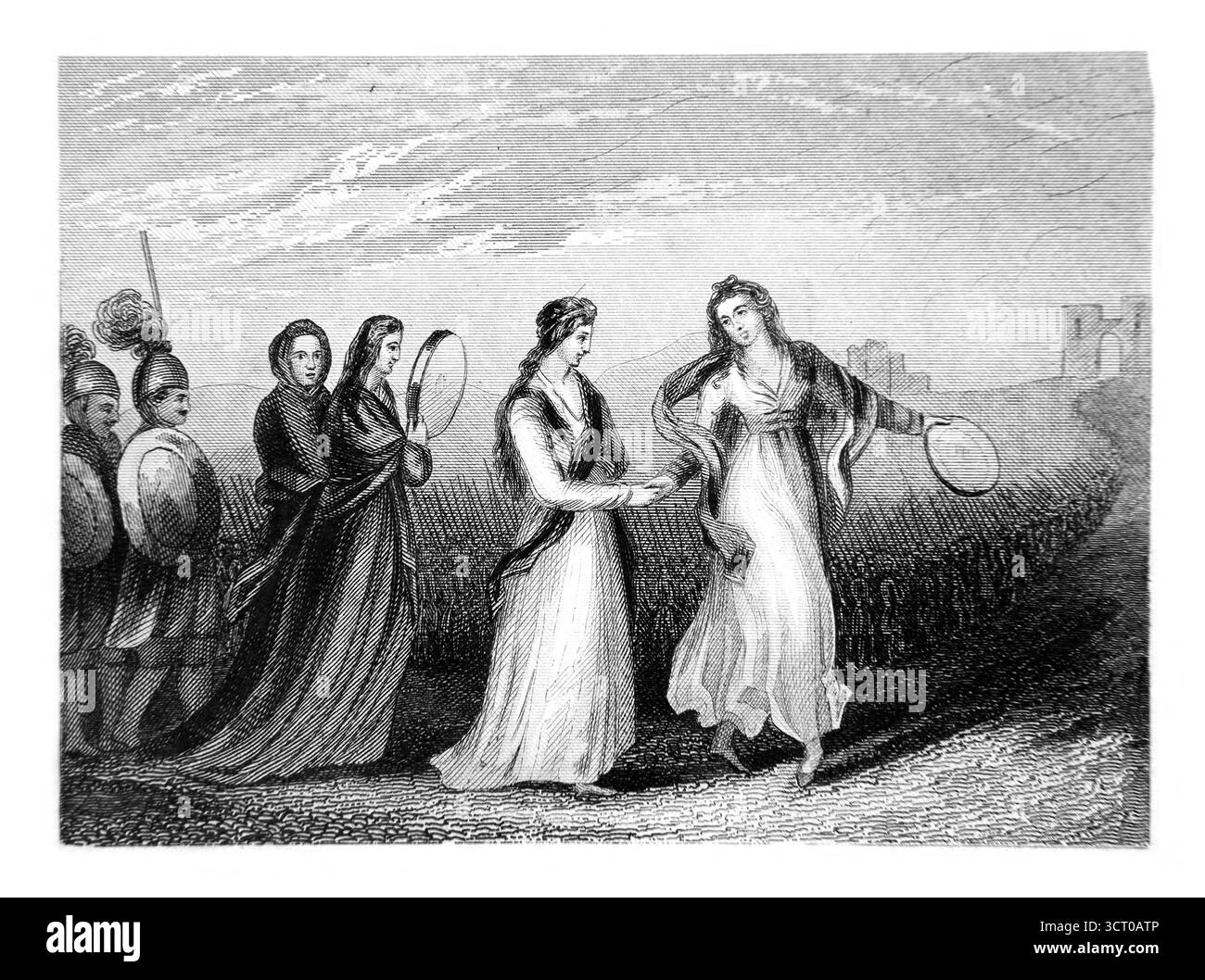 Illustrazione di Huzzab condotta via prigioniera con i suoi assistenti (Nahum II v7) una metafora per la caduta di Ninive dall'antico XIX secolo (1851) Santo Bib Foto Stock