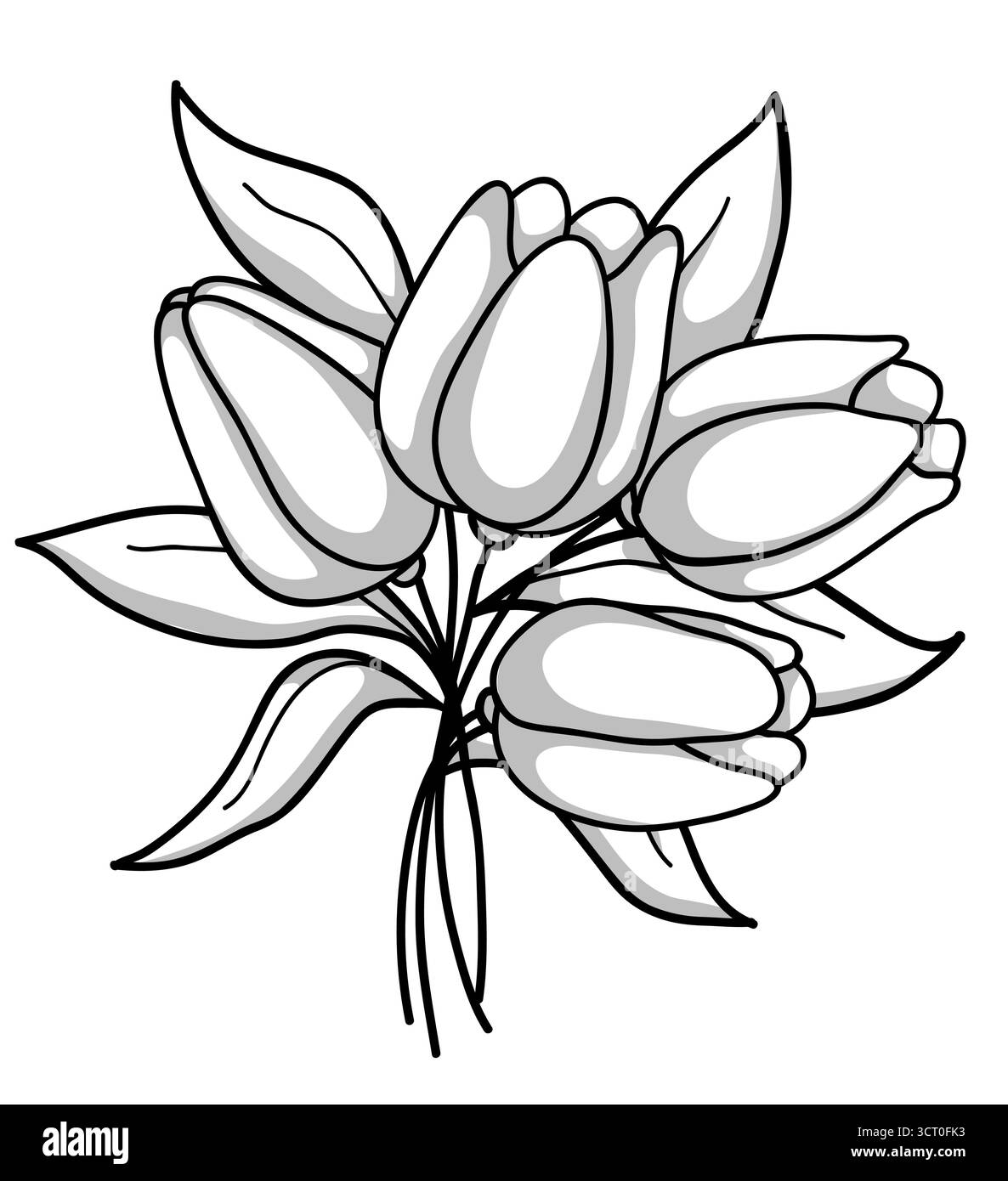 bouquet di fiori bianco e nero con foglie e erba Illustrazione Vettoriale