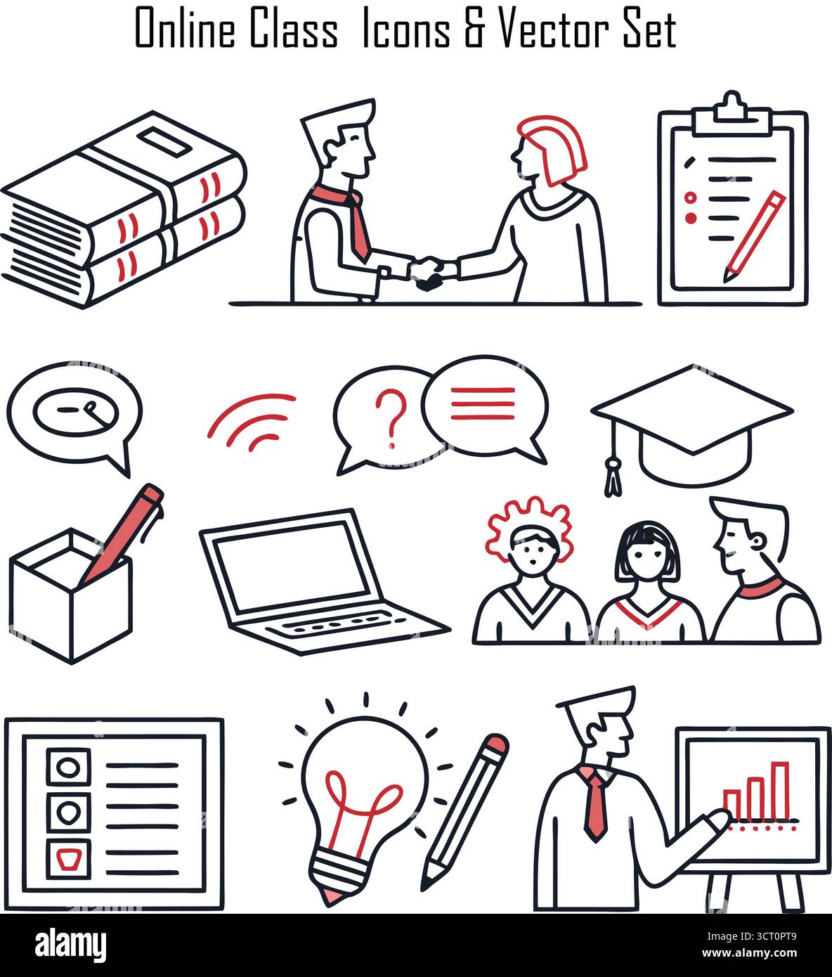 Concetto di classe online con apprendimento digitale, classe virtuale, istruzione remota e moderna tecnologia di apprendimento a distanza Illustrazione Vettoriale