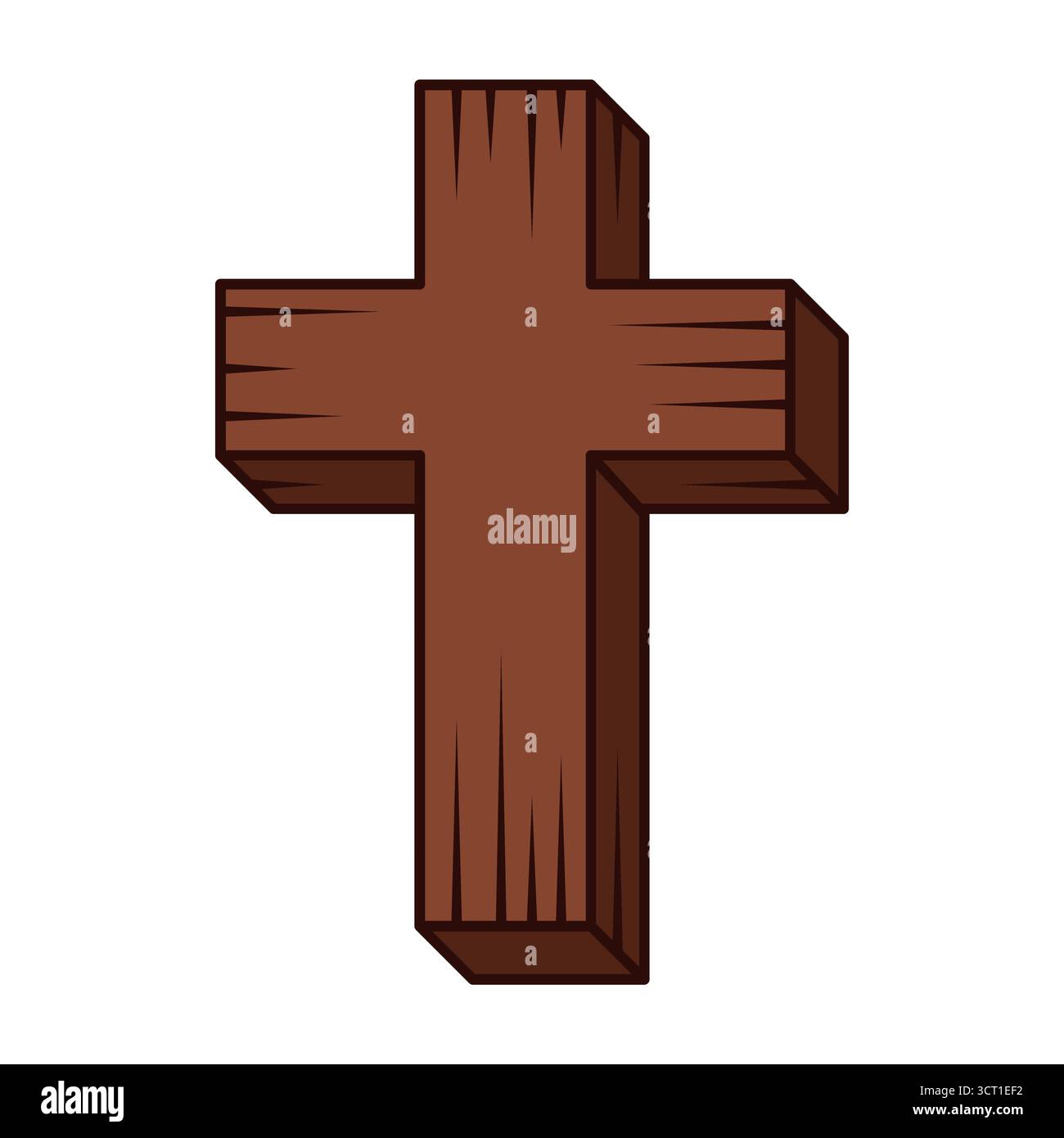 Icona di croce cristiana in legno con texture intagliata e simbolismo spirituale Illustrazione Vettoriale