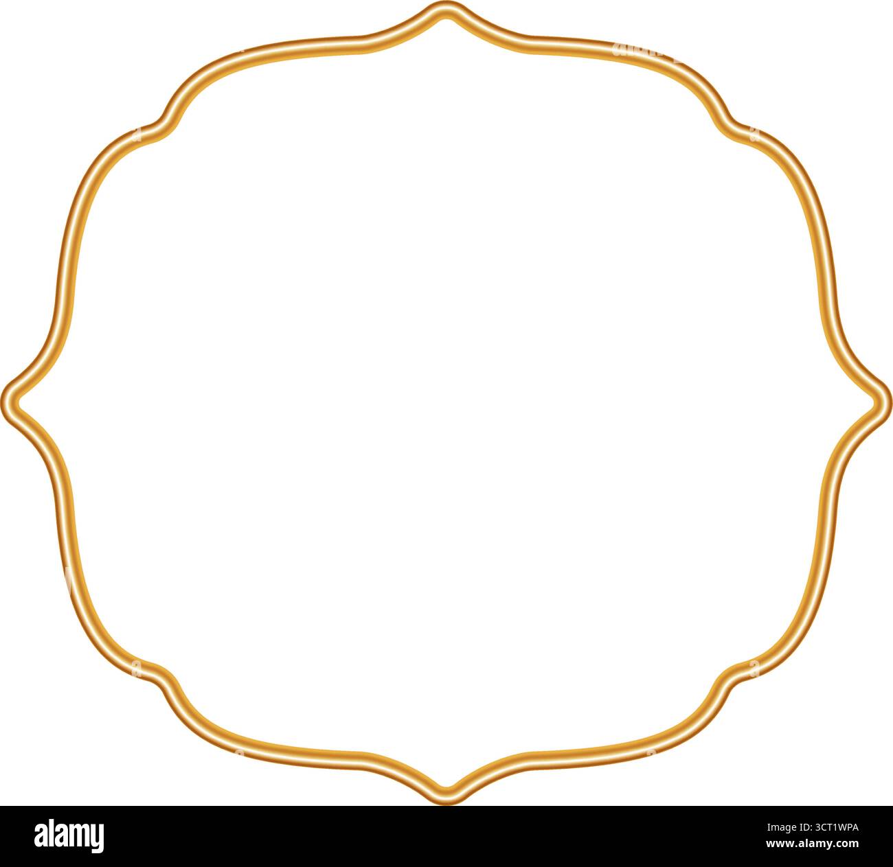 Bordo 3d con vignetta decorativa realistica dorata. Cornice geometrica lucida con decorazioni dorate ornamentali. Per certificati, premi, francobolli, etichette, badge, Illustrazione Vettoriale