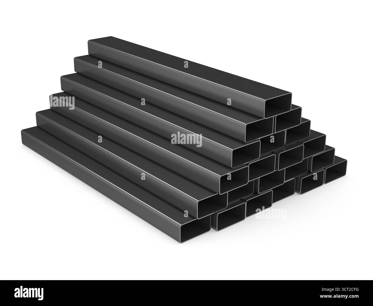 Pila di tubi di acciaio rettangolari Foto Stock