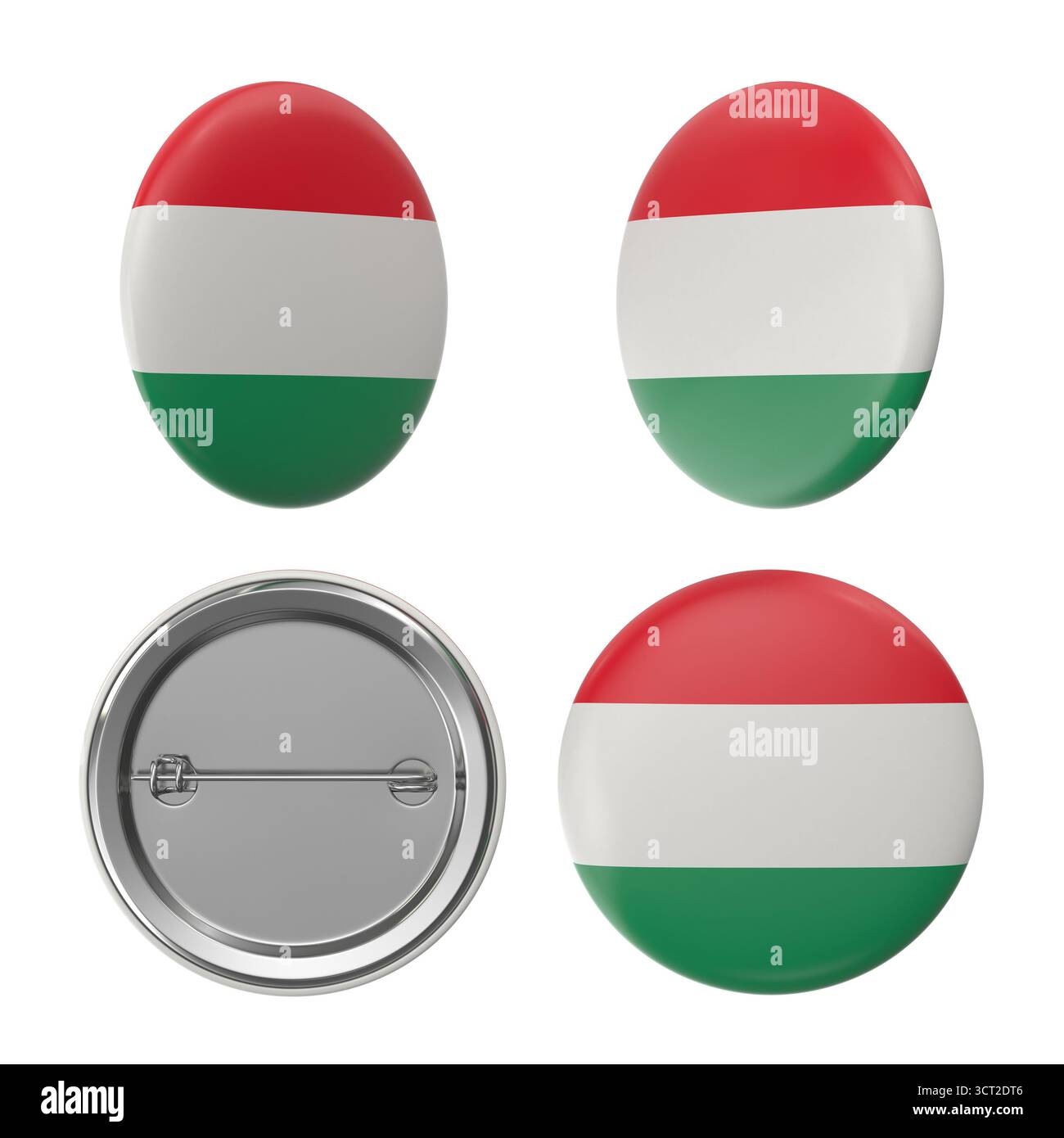 Spille dei pulsanti set del badge della bandiera ungherese in varie viste Foto Stock
