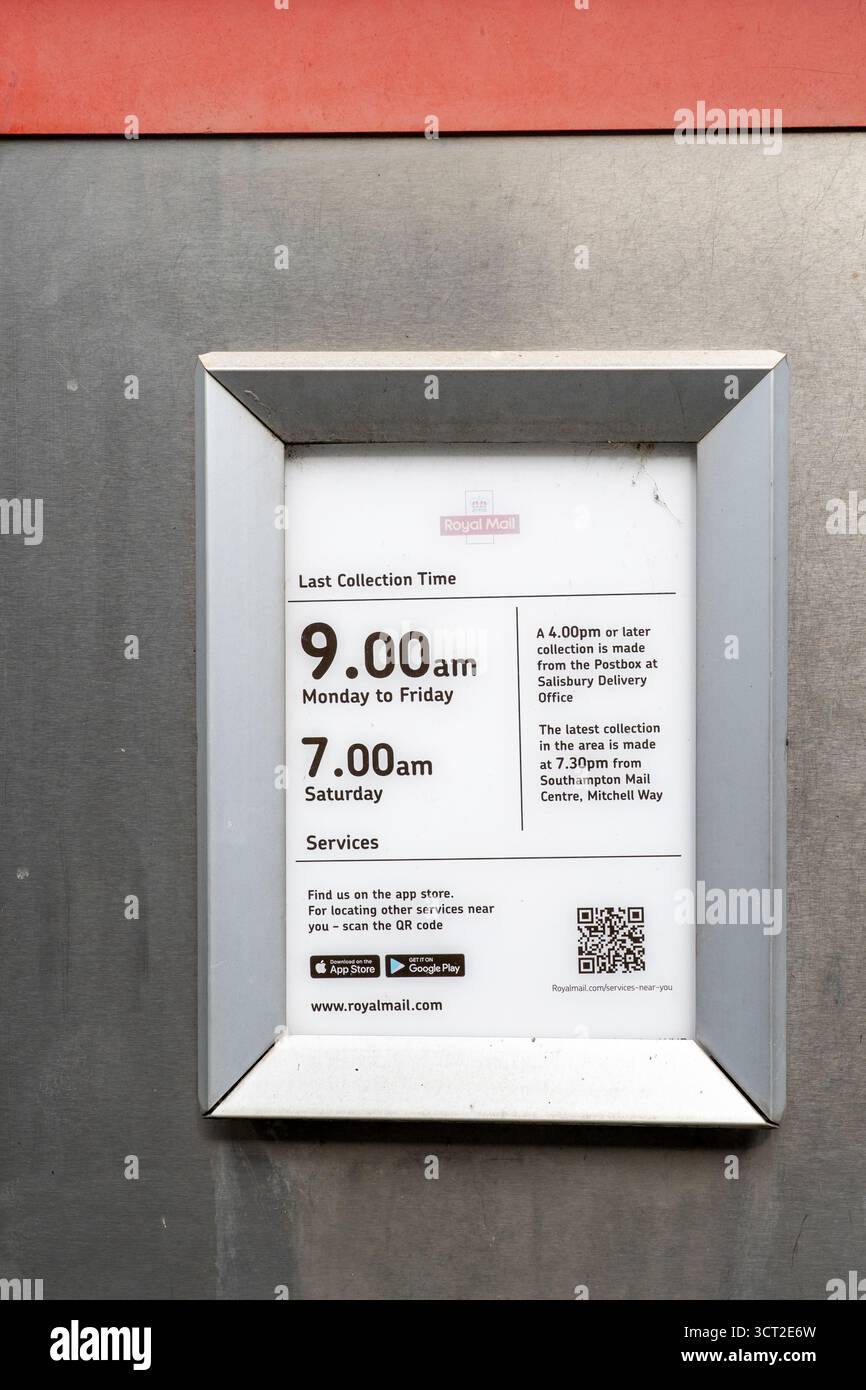 Cartellino orario ultimo ritiro posta Royal mail Foto Stock