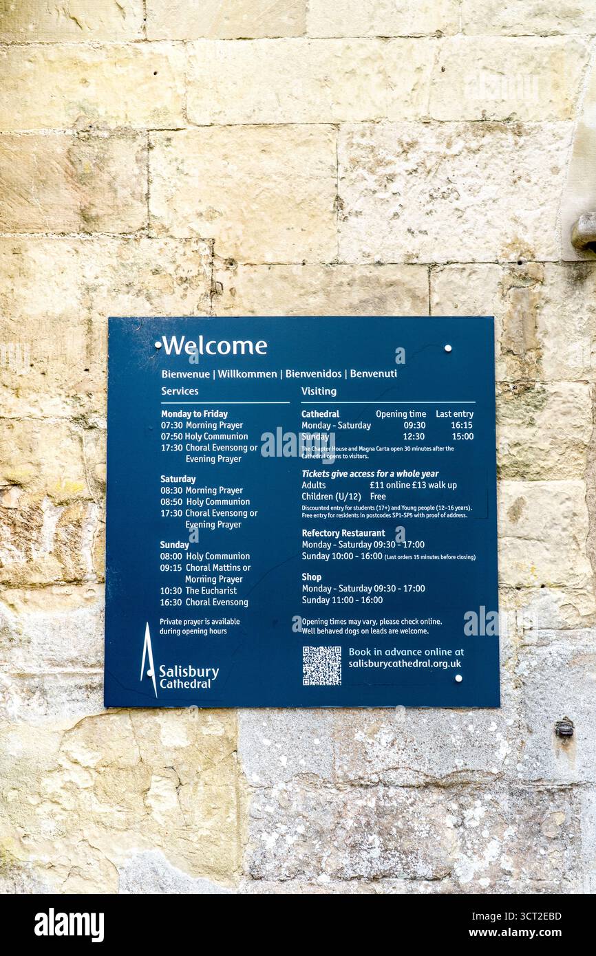 Lista dei servizi della Cattedrale di Salisbury Foto Stock