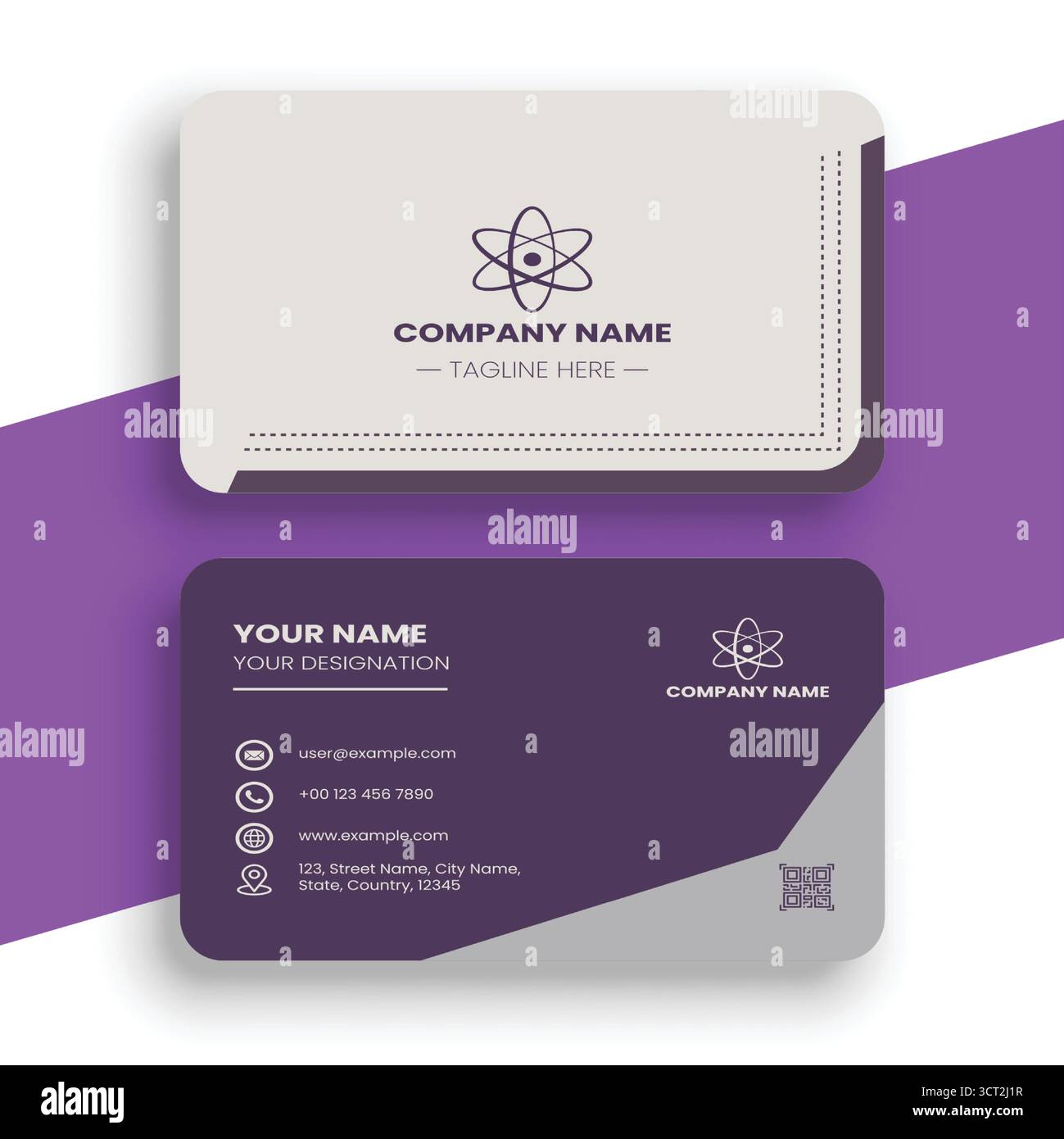 Elegante modello di biglietto da visita viola minimalista Illustrazione Vettoriale