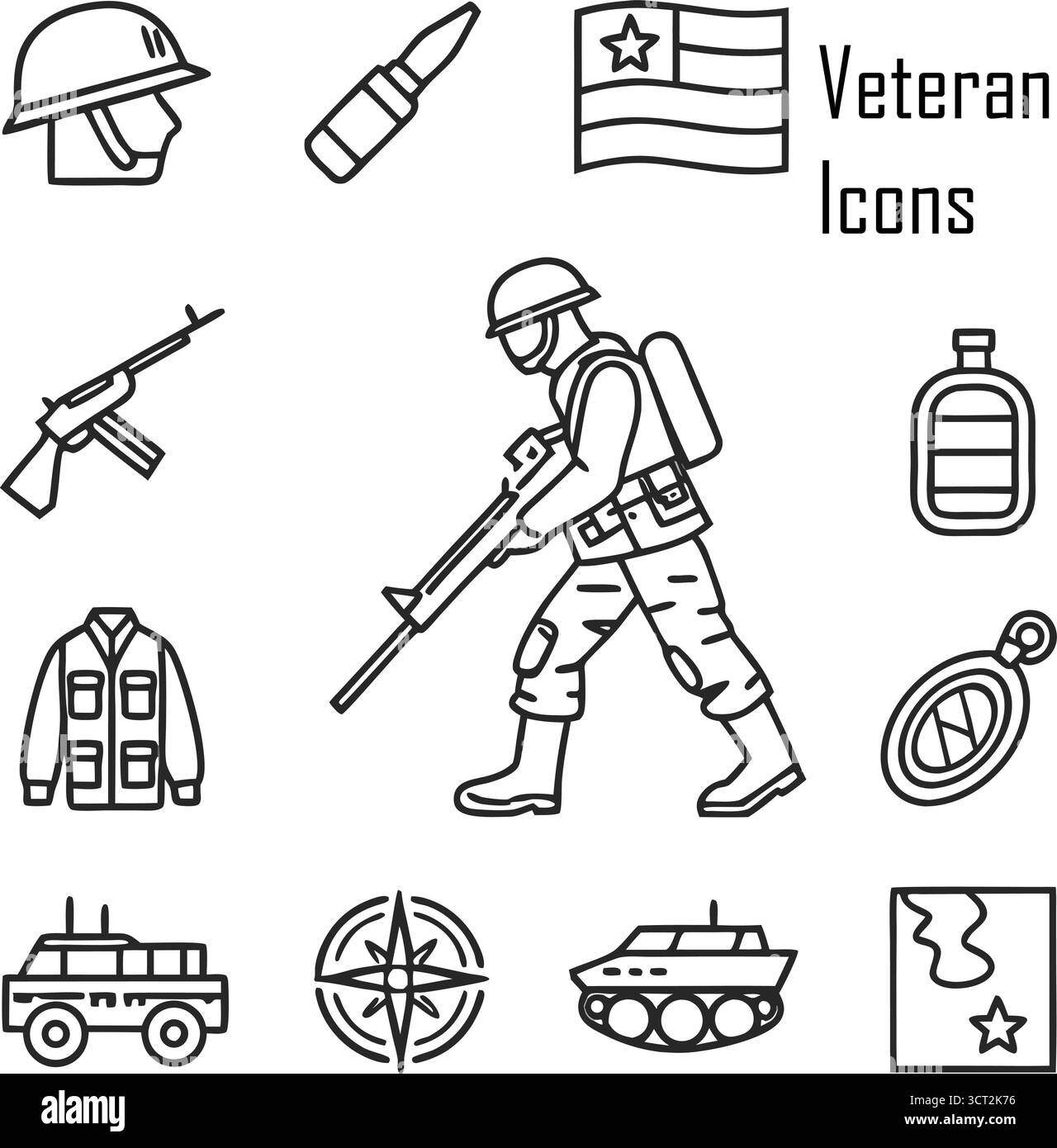 Orgoglioso veterano militare che indossa uniformi e medaglie all'aperto, simbolo di onore, coraggio e patriottismo Illustrazione Vettoriale