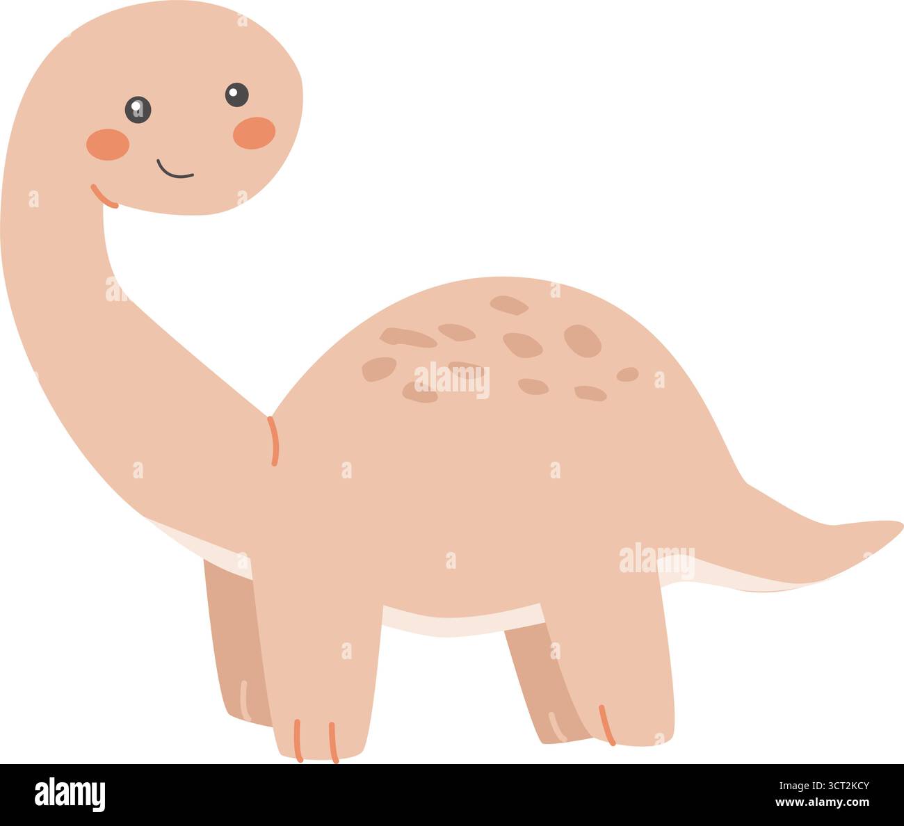 Felice illustrazione di dinosauri a cartoni animati con collo lungo e macchie per decorazioni per bambini. Illustrazione Vettoriale