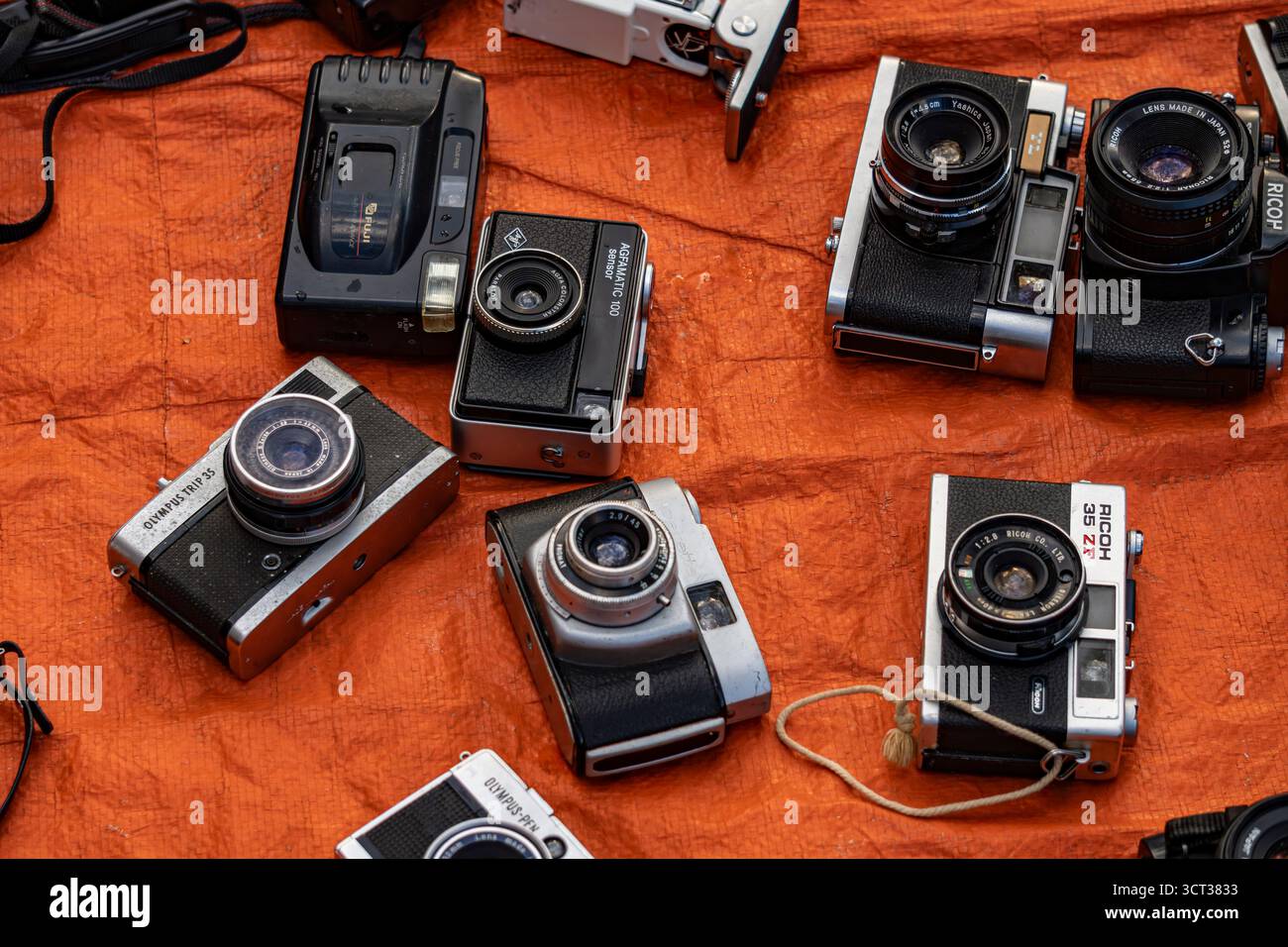 Fotografia autunnale di vecchie fotocamere d'epoca foto ravvicinata Foto Stock
