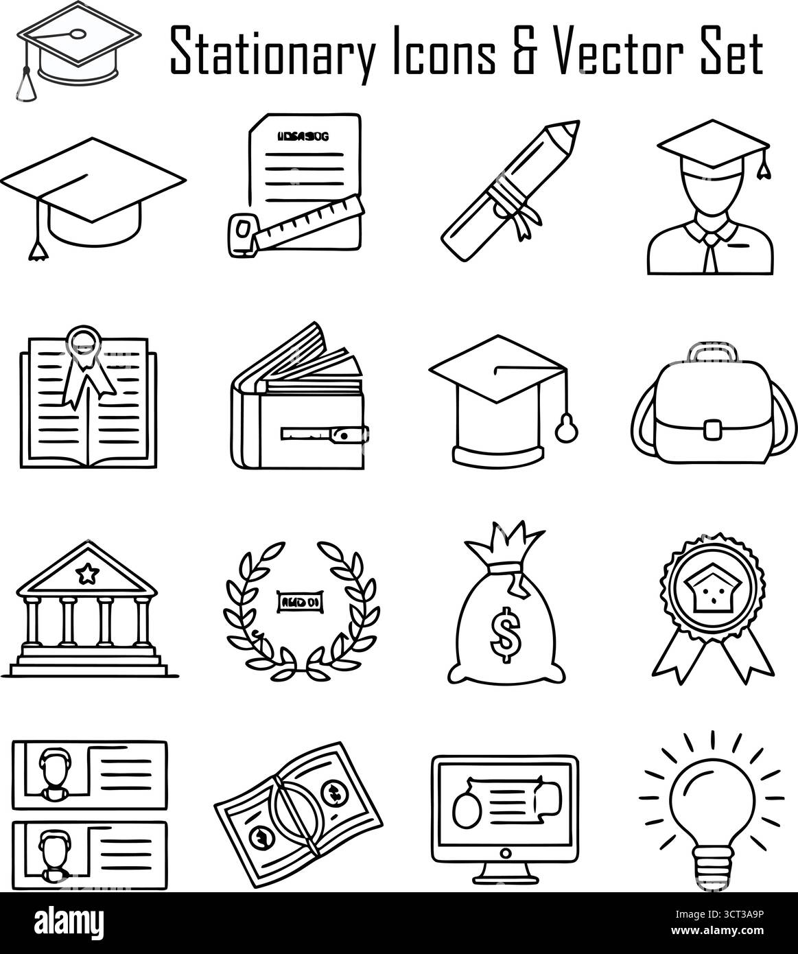 Collezione di articoli di cancelleria colorati sulla scrivania, tra cui penne, matite, quaderni e forniture per ufficio, scuola e ufficio Illustrazione Vettoriale