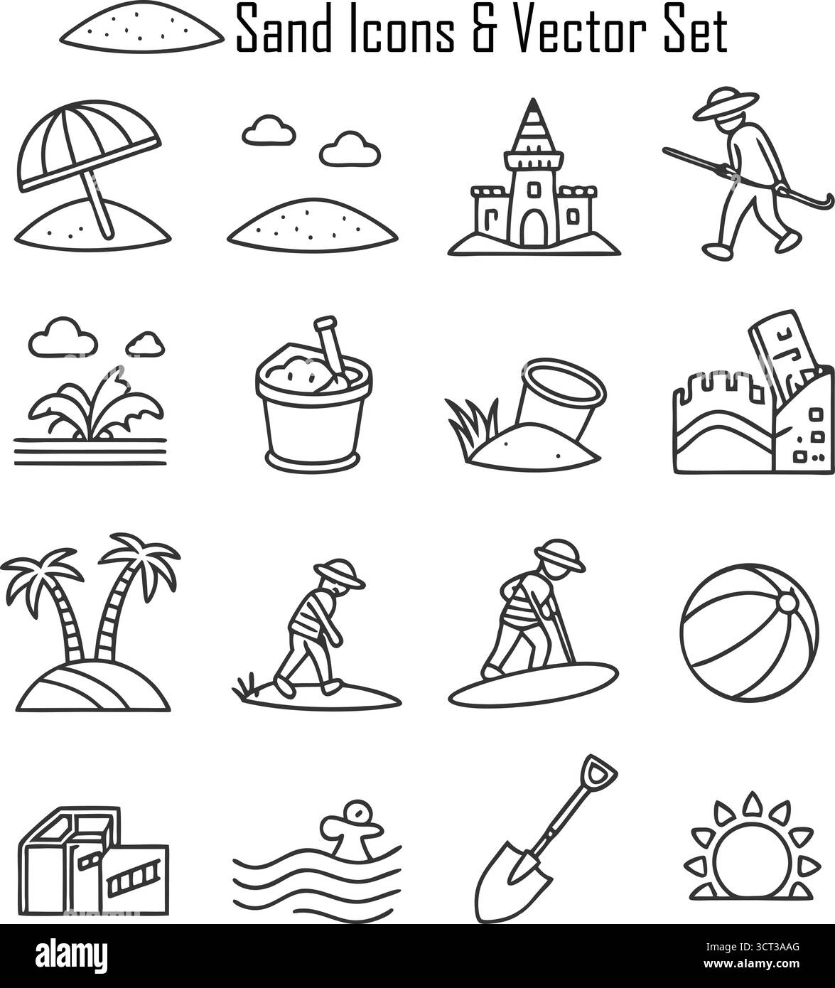 Illustrazione minimalista delle icone di sabbia, concetto di deserto e spiaggia, design vettoriale per l'interfaccia utente e l'uso grafico Illustrazione Vettoriale