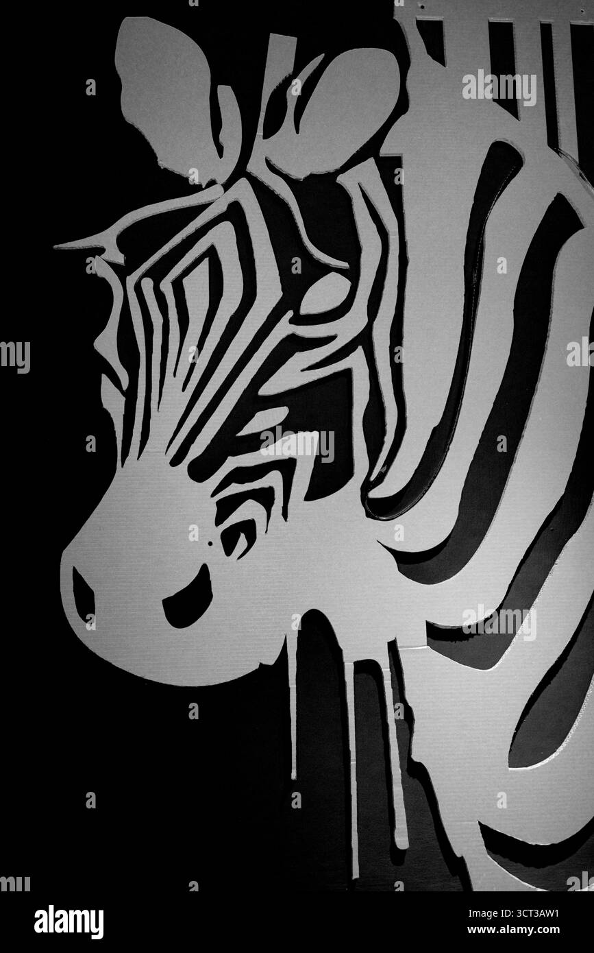 Zebra monocromatico Ritratto: Parete in metallo a goccia Foto Stock