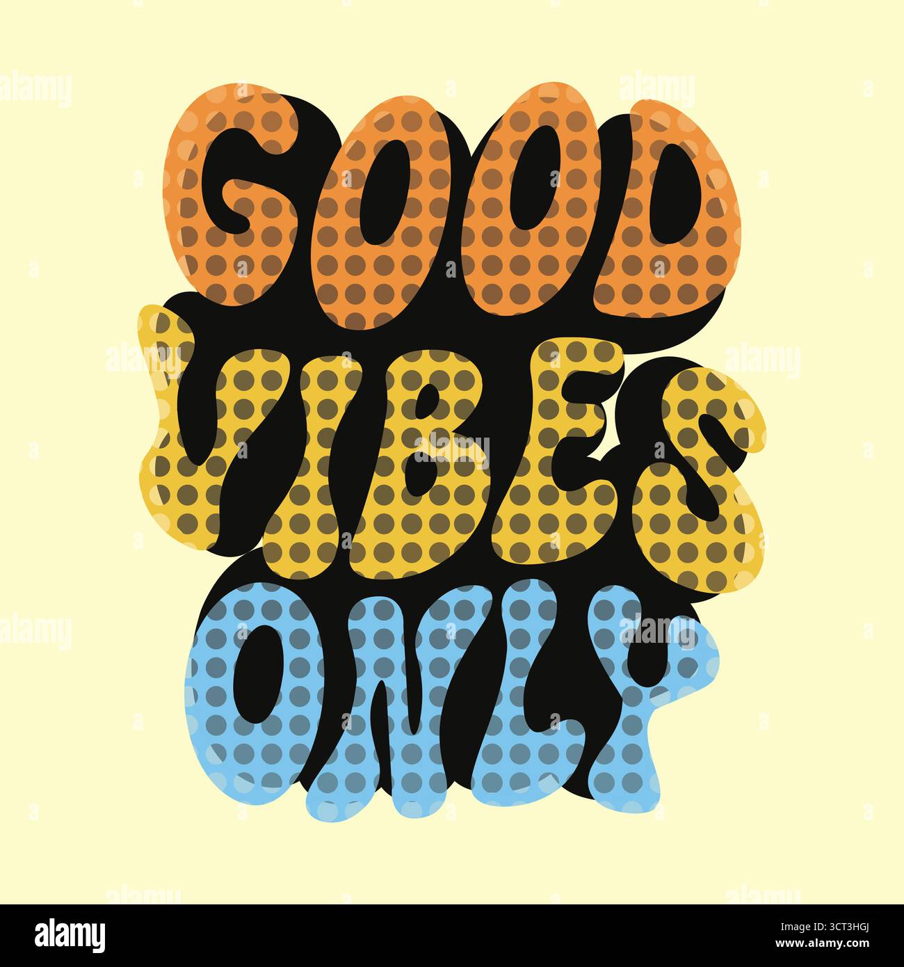 Good Vibes è l'unica opera d'arte colorata con tipografia retrò Illustrazione Vettoriale