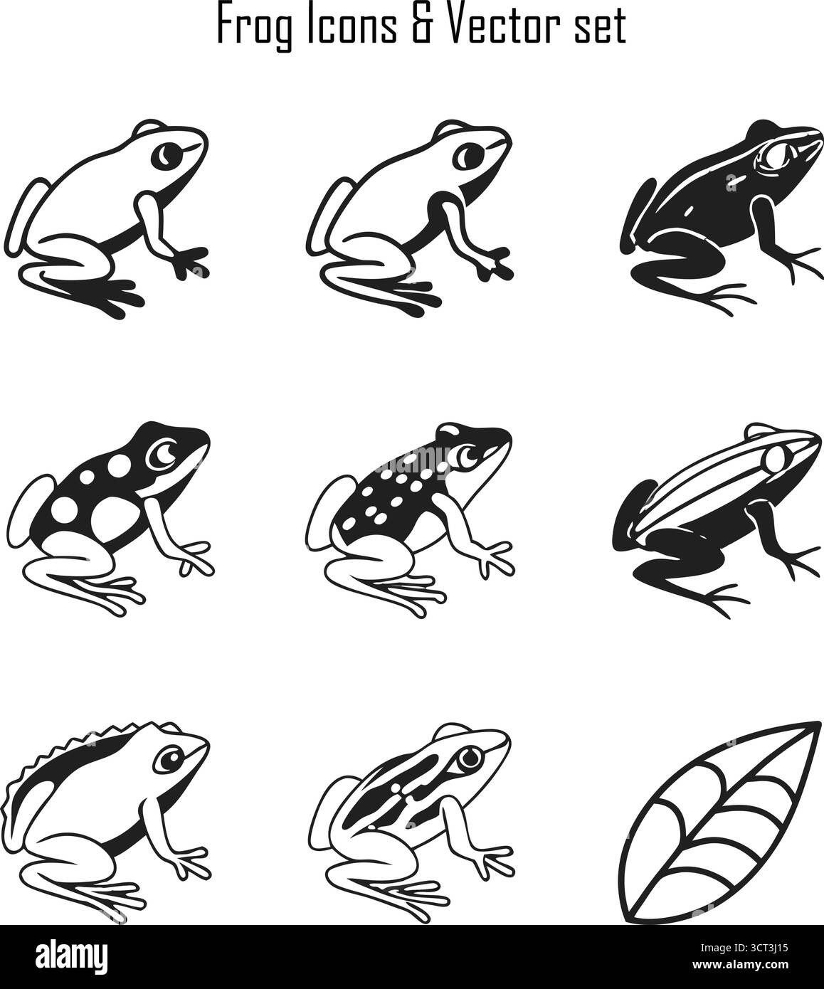 Set icone rana: Raccolta di anfibi, animali selvatici, natura e animali vettoriali Illustrazione Vettoriale