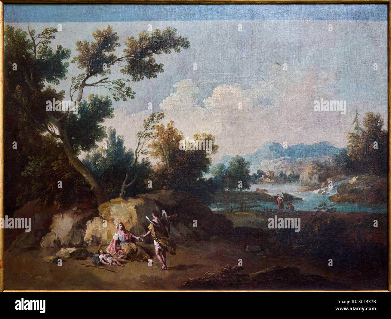 GIUSEPPE ZAIS ATTRIBUITO (Canale d'Agordo, Belluno, 1709 - Treviso, 1781), paesaggio con Agar e l'angelo, paesaggio con Agar e l'Angelo, terzo qu Foto Stock