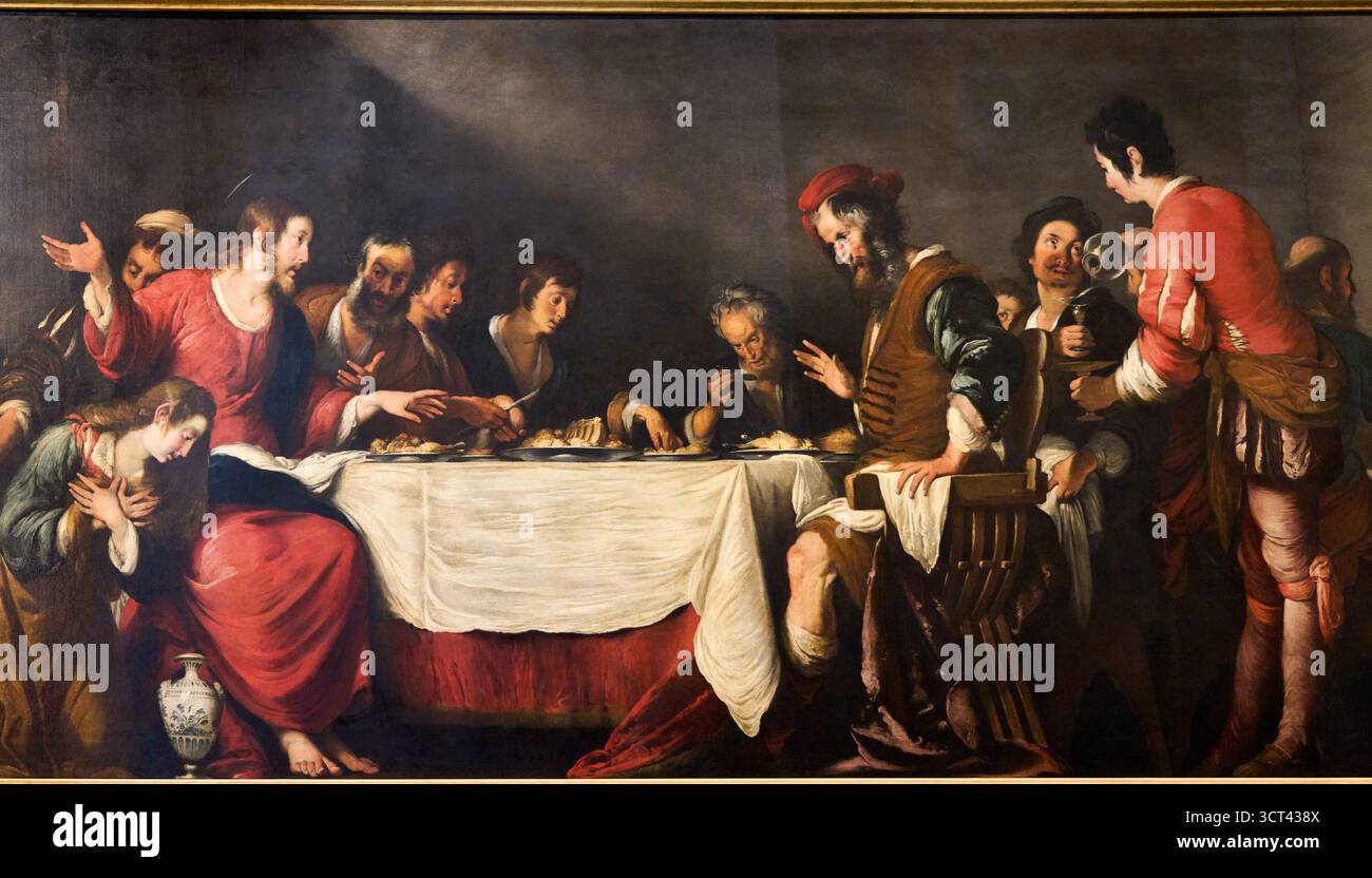 Primo piano, BERNARDO STROZZI (Genova, 1582 - Venezia, 1644), Convito in casa di Simone, Festa in casa di Simone, 1618-1620, gallerie dell'Accademia, Foto Stock