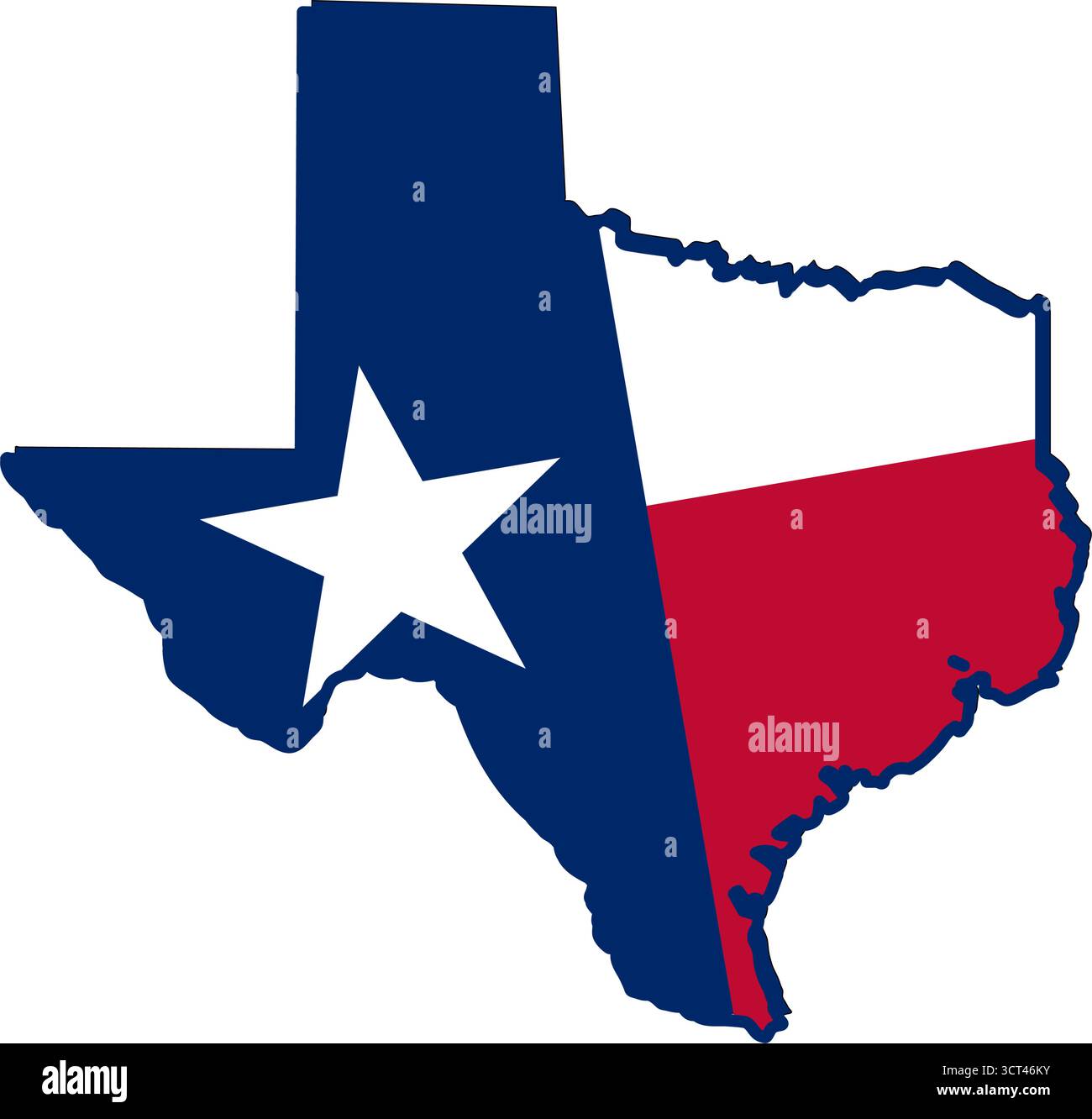 Sagoma della mappa dello stato del Texas con illustrazione dei colori della bandiera Illustrazione Vettoriale