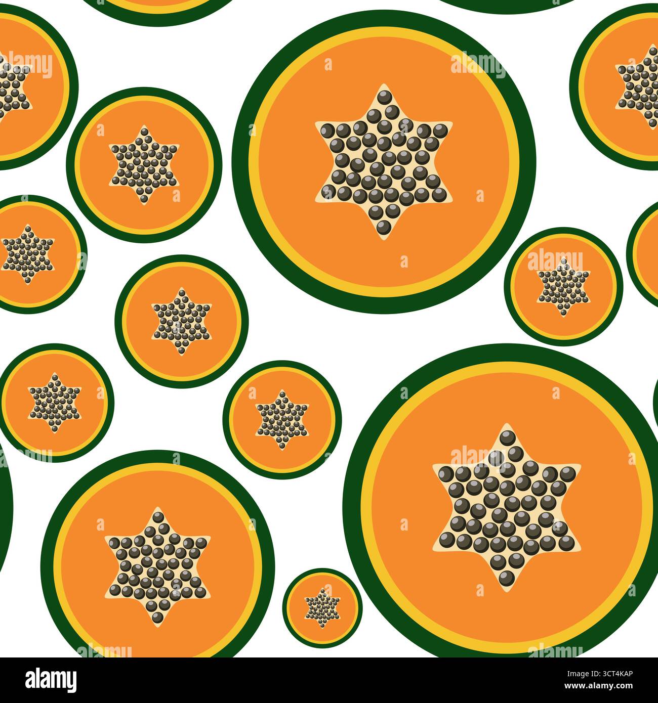 Papaya fetta immagini vettoriali con motivo tropicale senza cuciture Illustrazione Vettoriale