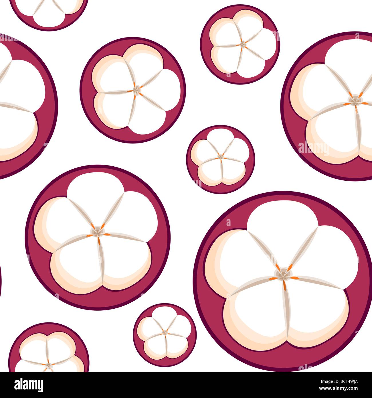 Illustrazione vettoriale con motivo tropicale senza cuciture per fette di mangostano Illustrazione Vettoriale