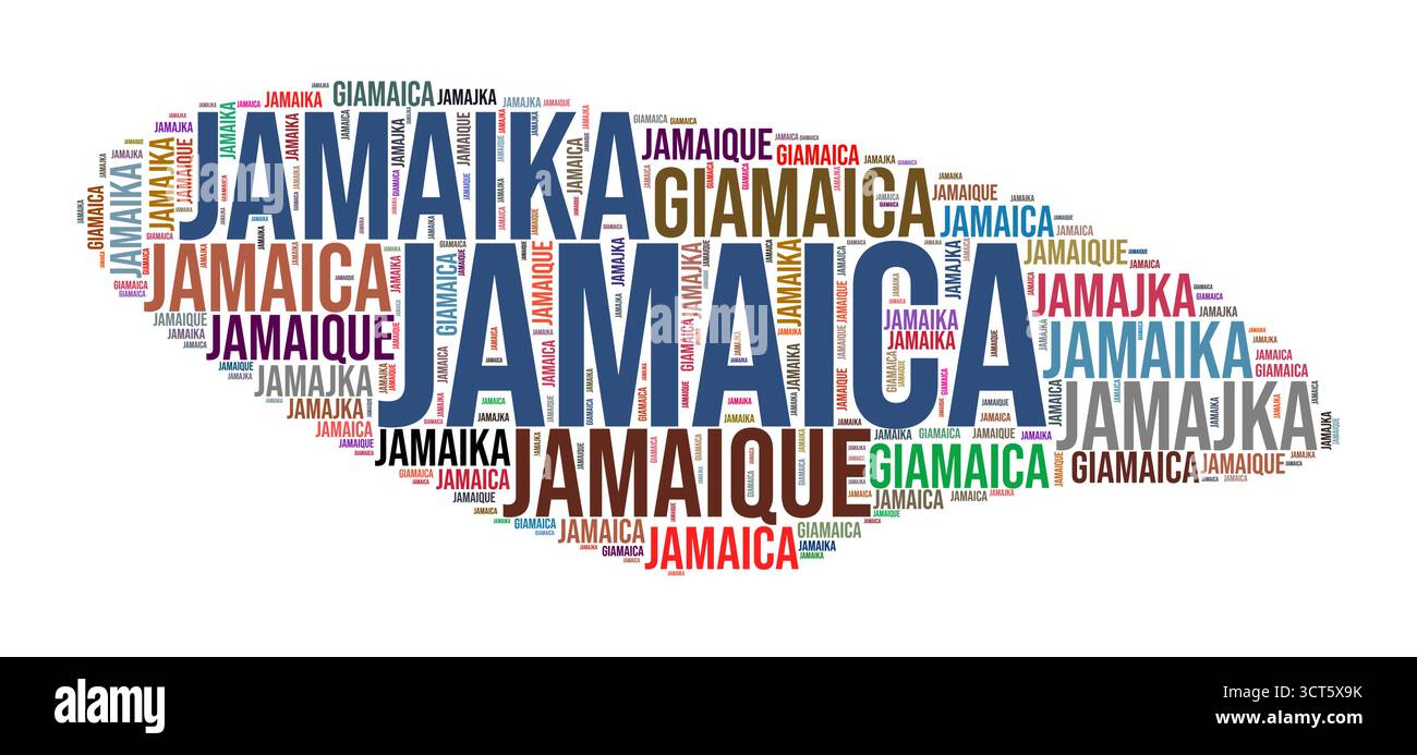 Il paese giamaicano forma nuvola di parole. Illustrazione del paese in stile tipografico. Immagine Giamaica in stile fumetto di testo. Illustrazione vettoriale. Illustrazione Vettoriale