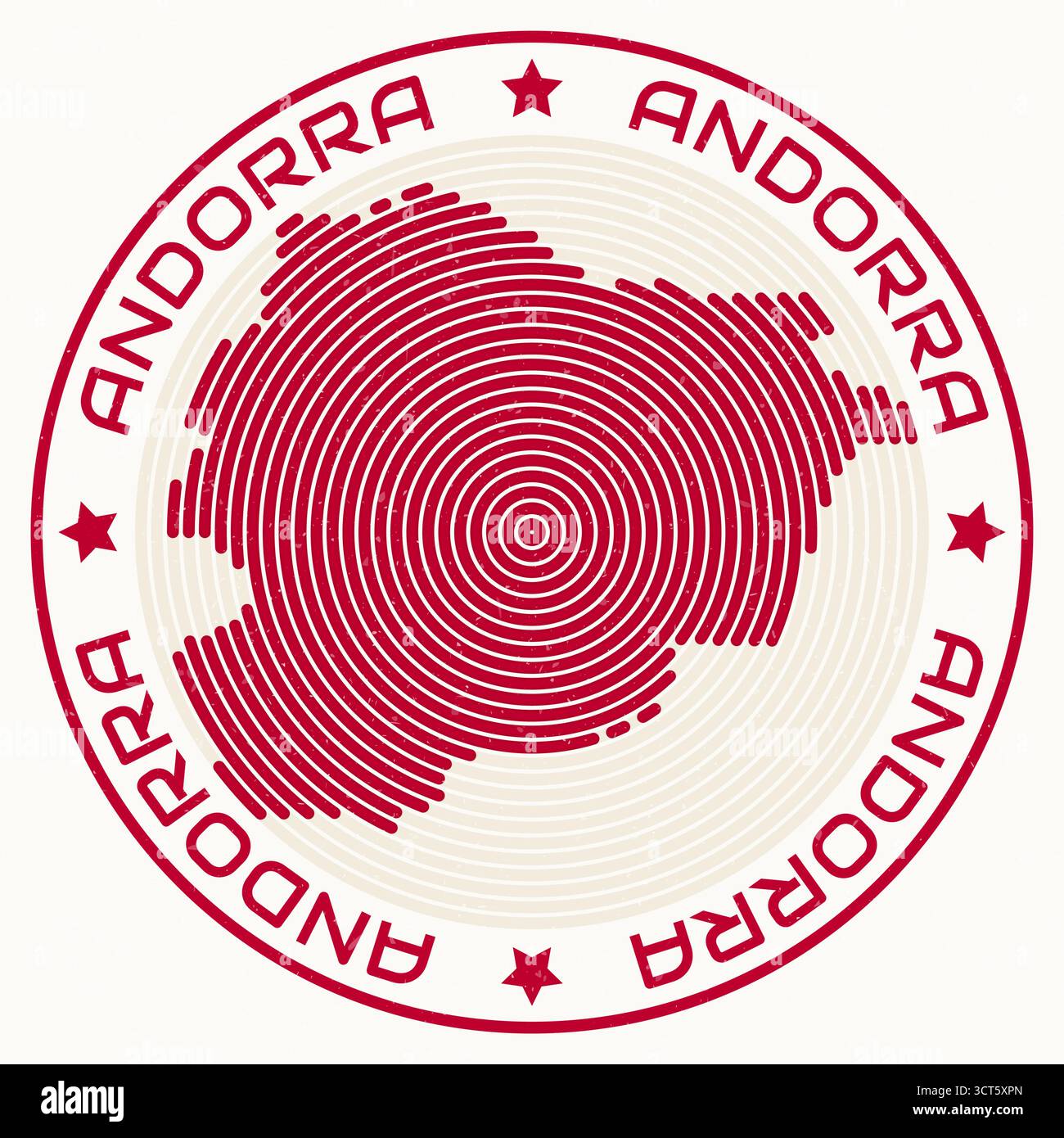 Mappa di Andorra con titolo rotondo. Anelli a forma di paese. Testo di Andorra intorno alla forma del confine del paese. Illustrazione vettoriale VIBRANT. Illustrazione Vettoriale