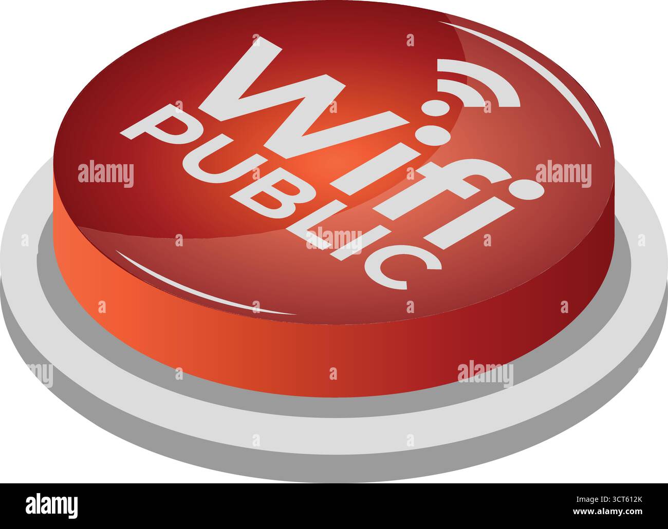 Icona pulsante WiFi 3D pubblico – simbolo di connessione Internet lucido per concetti di rete e tecnologia Illustrazione Vettoriale
