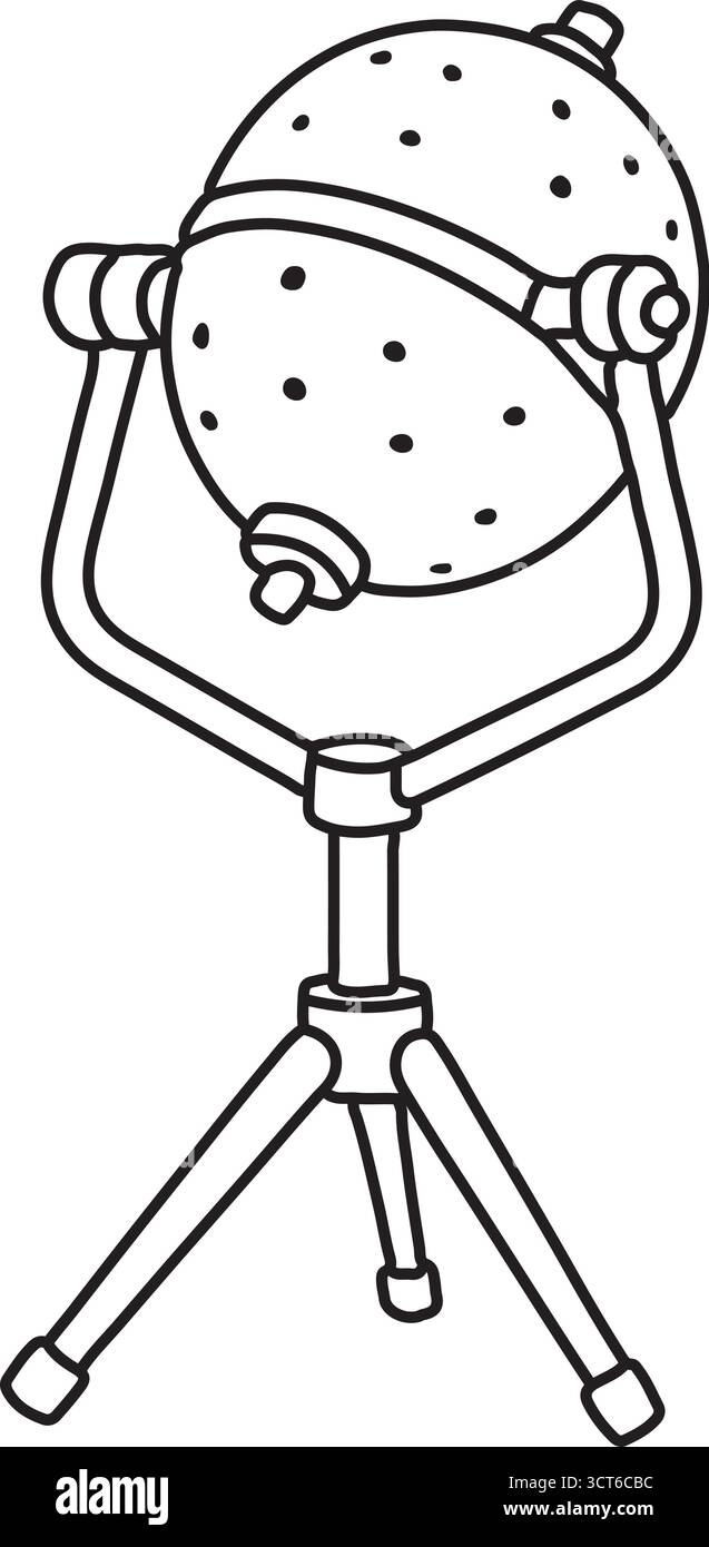 Un proiettore sferico punteggiato di aperture si monta su un braccio inclinabile e su un supporto a tre gambe per gli spettacoli notturni del cielo Illustrazione Vettoriale