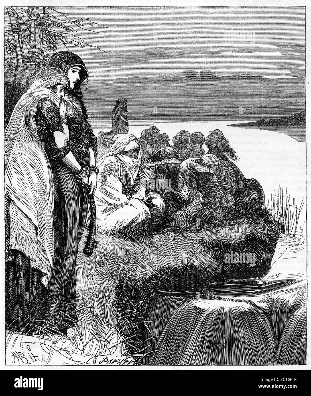 Incisione degli ebrei presso i fiumi di Babilonia durante i loro 70 anni di esilio Foto Stock