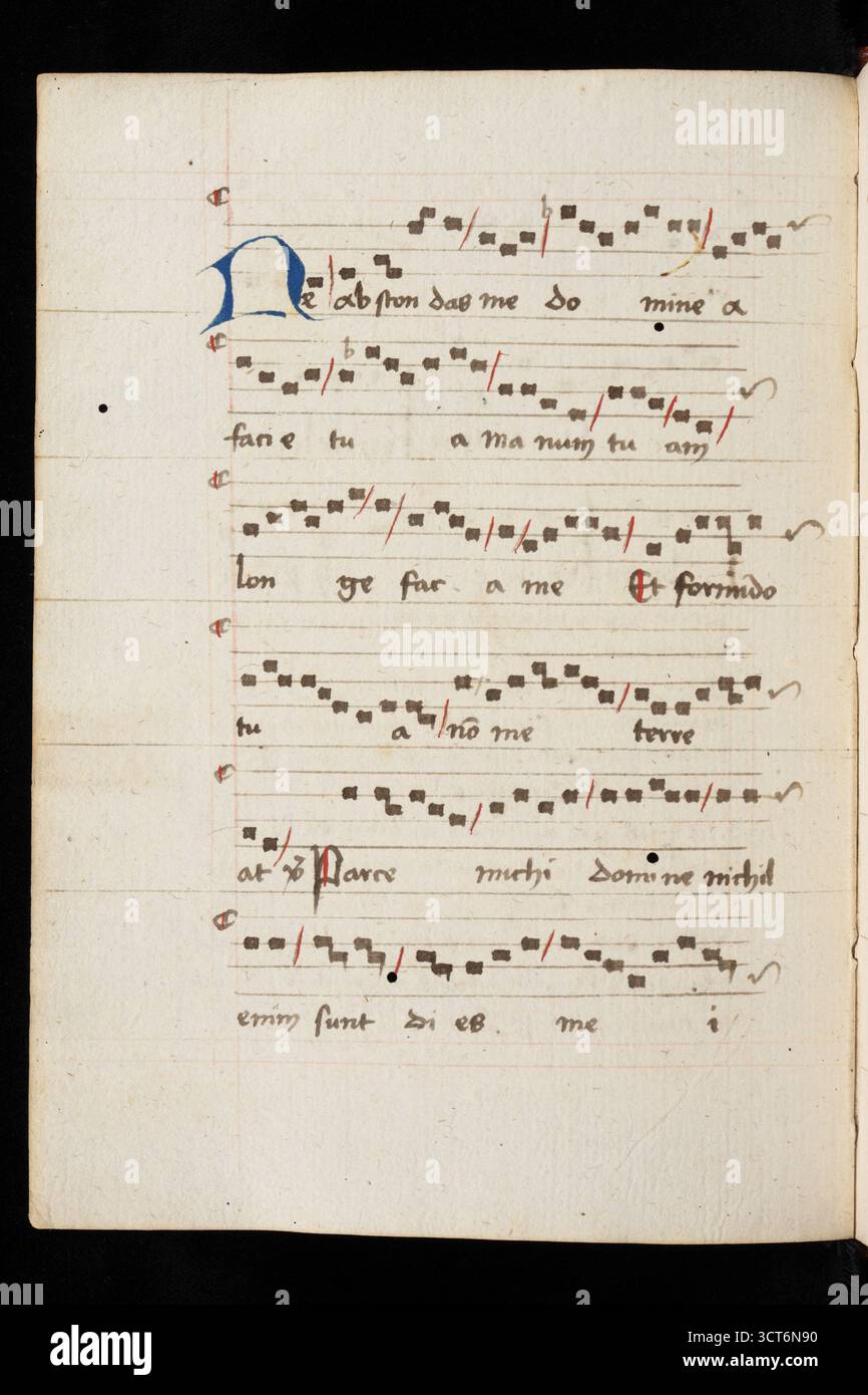 Pagina di musica medievale in un ossequio, scritta dal priore Jacob Lauber in mano nel XV o XVI secolo, che governa l'Ufficio dei morti presso il monastero certosino di Basilea. Foto Stock Pagina di musica medievale in un ossequio, scritta dal priore Jacob Lauber in mano nel XV o XVI secolo, che governa l'Ufficio dei morti presso il monastero certosino di Basilea. Foto Stock