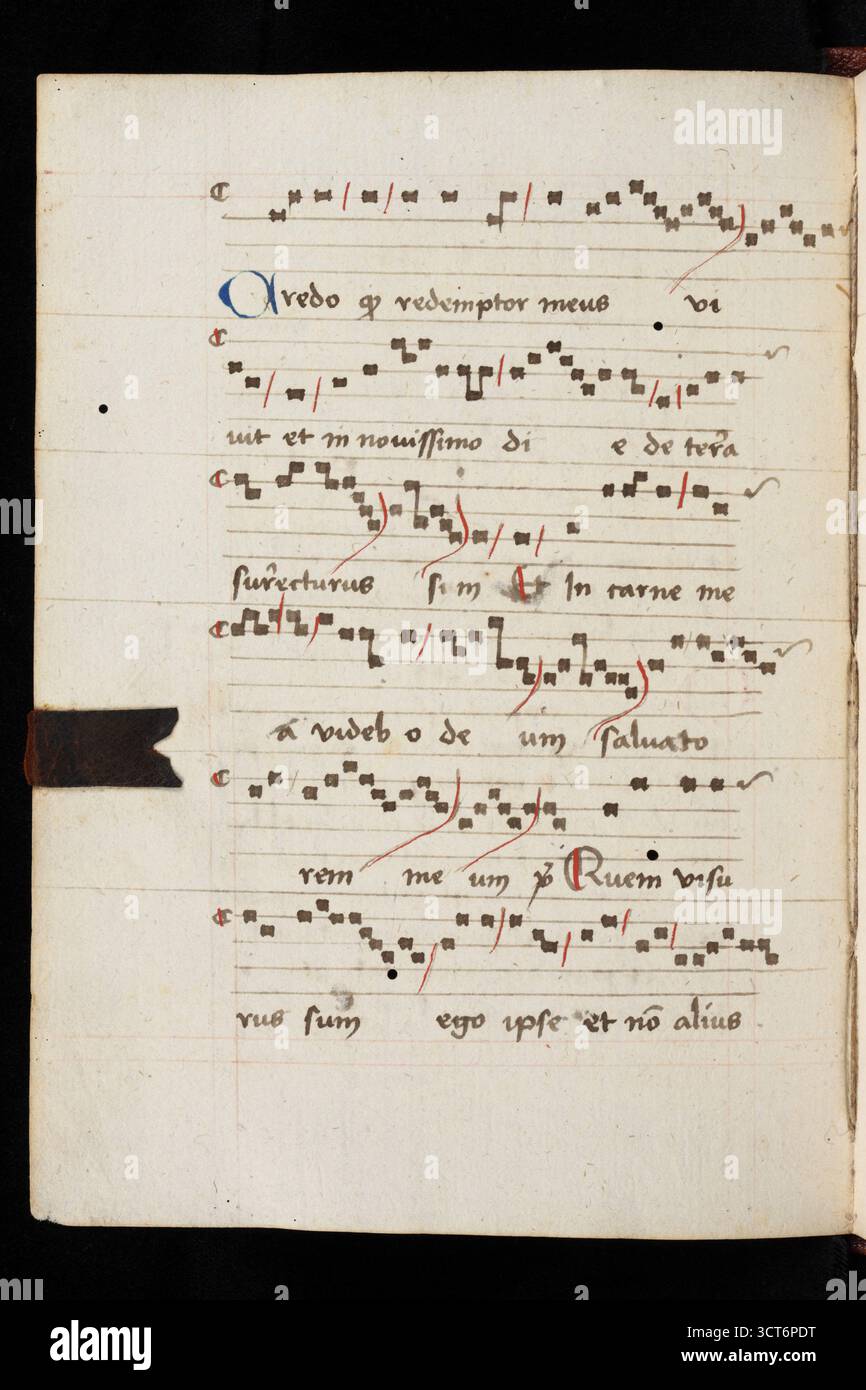 Pagina di musica medievale in un ossequio, scritta dal priore Jacob Lauber in mano nel XV o XVI secolo, che governa l'Ufficio dei morti presso il monastero certosino di Basilea. Foto Stock Pagina di musica medievale in un ossequio, scritta dal priore Jacob Lauber in mano nel XV o XVI secolo, che governa l'Ufficio dei morti presso il monastero certosino di Basilea. Foto Stock