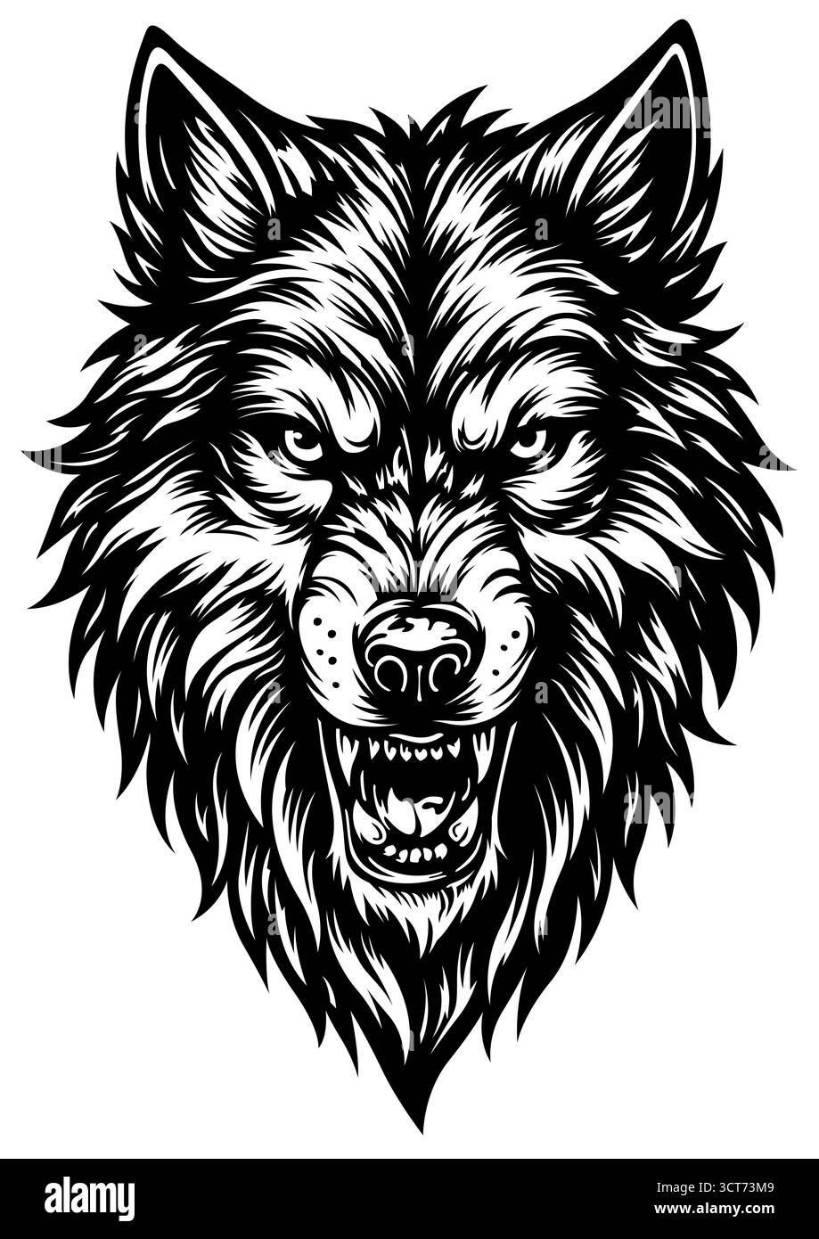 La testa di Wolf disegna come un disegno di tatuaggio Illustrazione Vettoriale