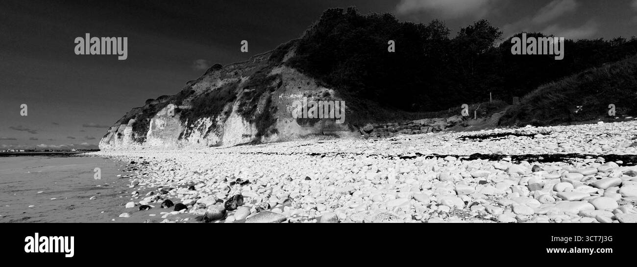 Vista delle Sewerby Cliffs e Foreshore, Sewerby Village, East Riding of Yorkshire, Inghilterra, Regno Unito Foto Stock