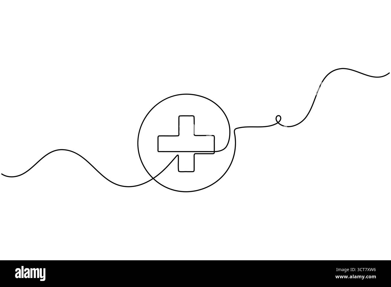 Linea continua di disegno medico incrociato e battito cardiaco concetto di assistenza sanitaria design minimalista Illustrazione Vettoriale