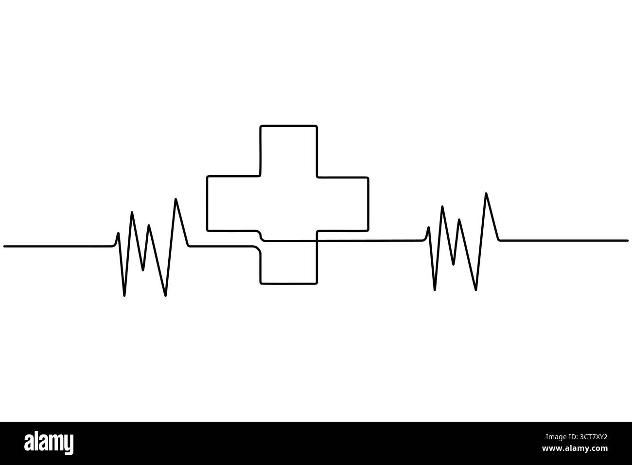 Linea continua di disegno medico incrociato e battito cardiaco concetto di assistenza sanitaria design minimalista Illustrazione Vettoriale