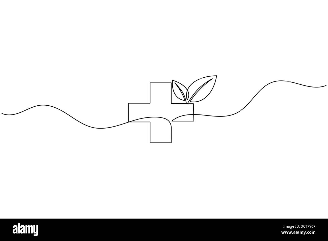 Linea continua di disegno medico incrociato e battito cardiaco concetto di assistenza sanitaria design minimalista Illustrazione Vettoriale