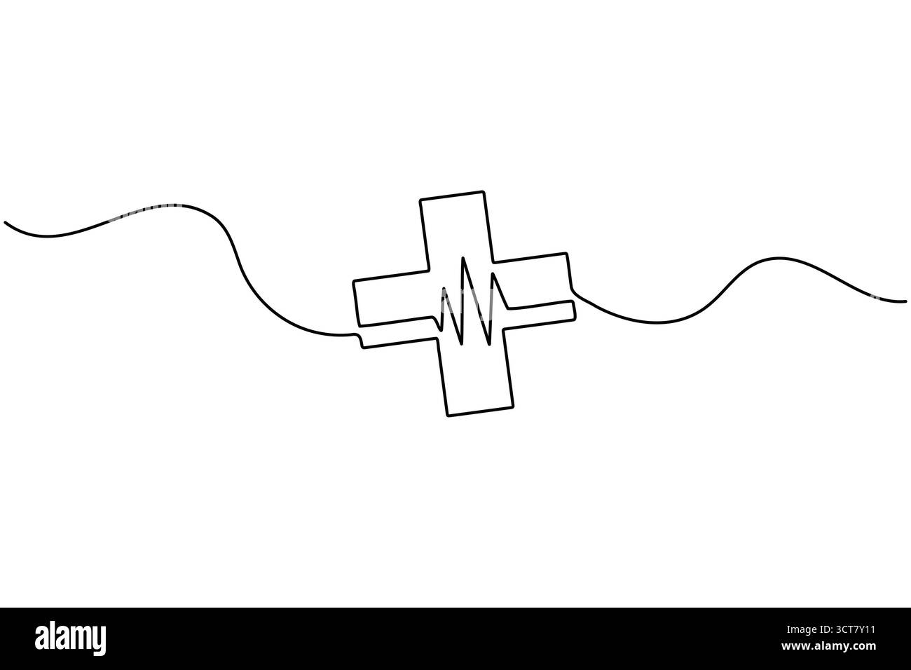 Linea continua di disegno medico incrociato e battito cardiaco concetto di assistenza sanitaria design minimalista Illustrazione Vettoriale