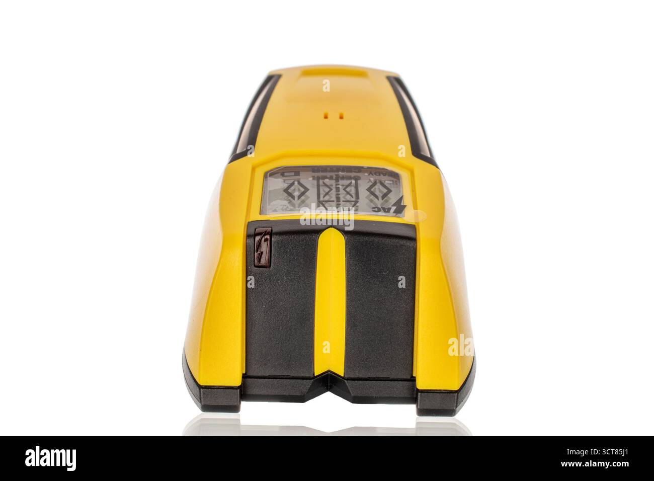 Rilevatore di cablaggi elettrici isolato su sfondo bianco, primo piano. Foto Stock