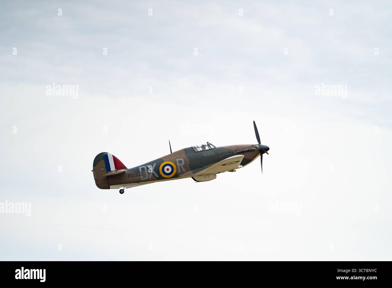 Velivoli da caccia Hawker Hurricane in volo con roundel RAF e marcature in tempo di guerra Foto Stock
