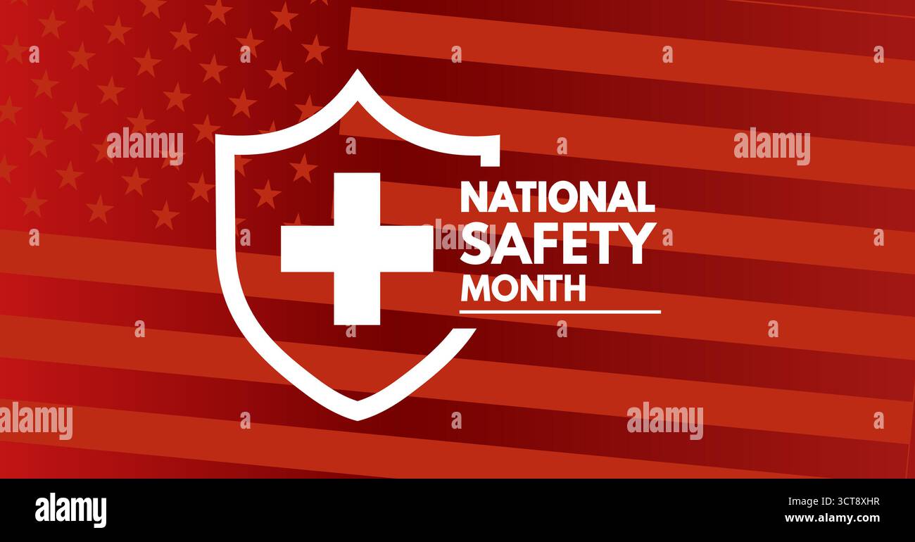 Illustrazione vettoriale del mese di sicurezza nazionale con scudo e sfondo bandiera americana Illustrazione Vettoriale