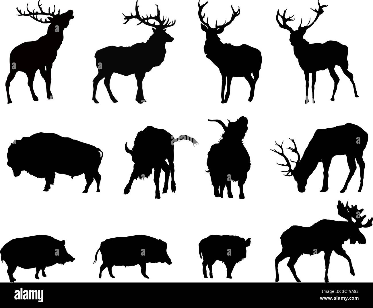 le sagome degli animali selvatici impostano l'illustrazione vettoriale Illustrazione Vettoriale