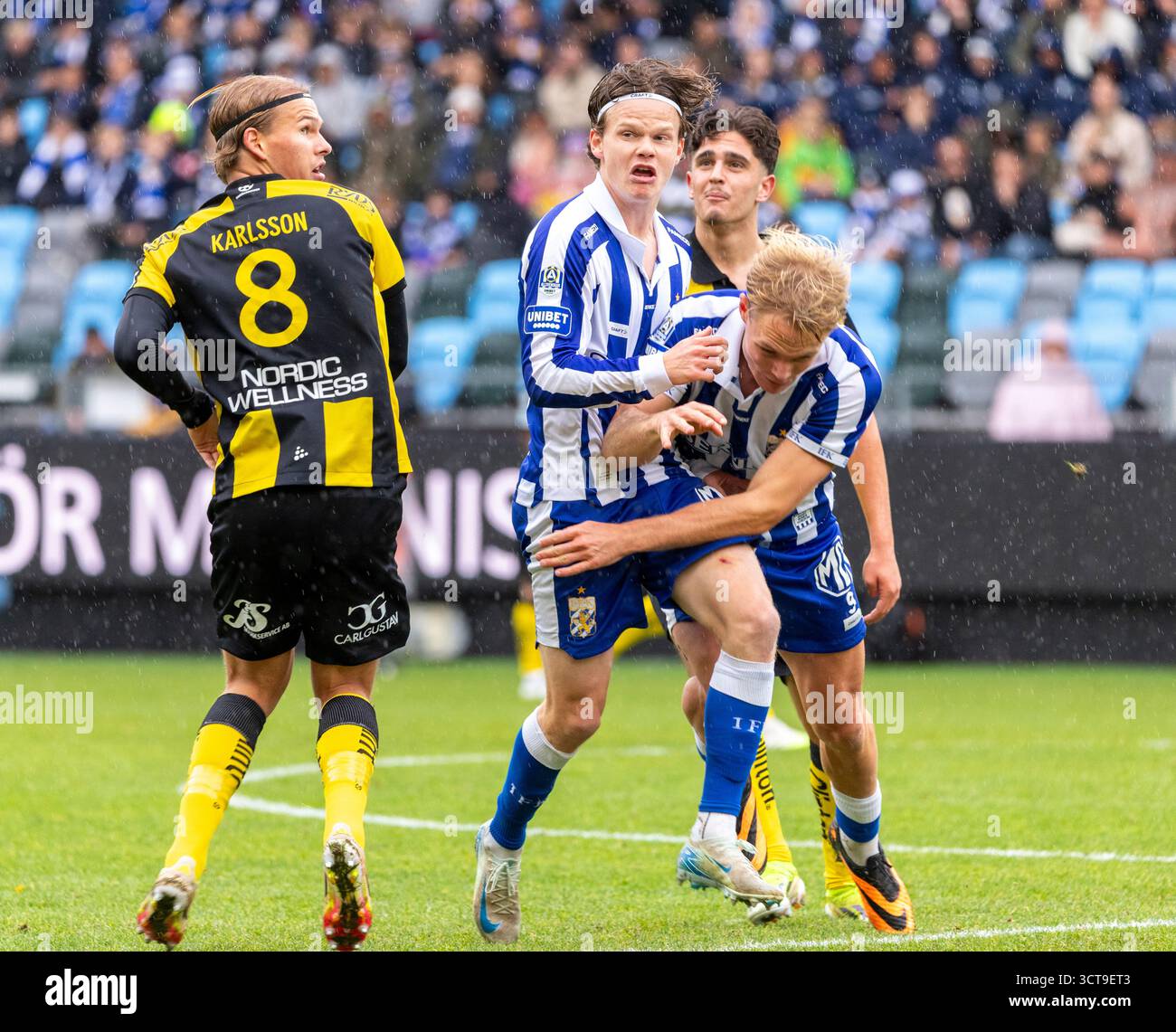 Gothenburg, Svezia. 5 ottobre 2025. Momento nella prima metà del match tra IFK Gothenburg e Hammarby IF in Allsvenskan a Gamla Ullevi. Crediti: Per Ljung/Alamy Live News Foto Stock