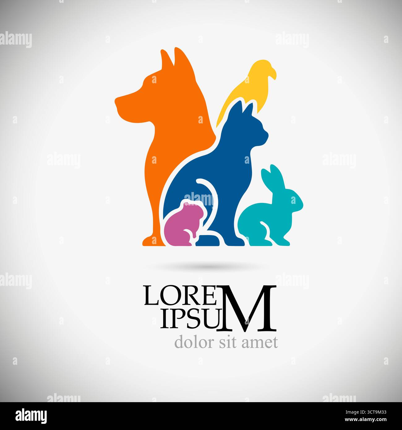 Logo della clinica veterinaria con sagome per animali domestici. Disegnato a mano. Non ai, illustrazione vettoriale. Illustrazione Vettoriale