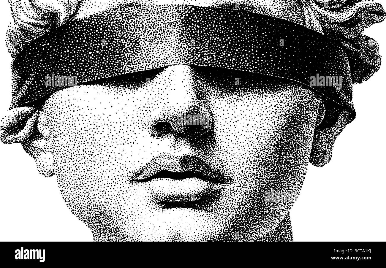 Futuristico busto bendato in design a forma di punta per stampe artistiche. Illustrazione Vettoriale